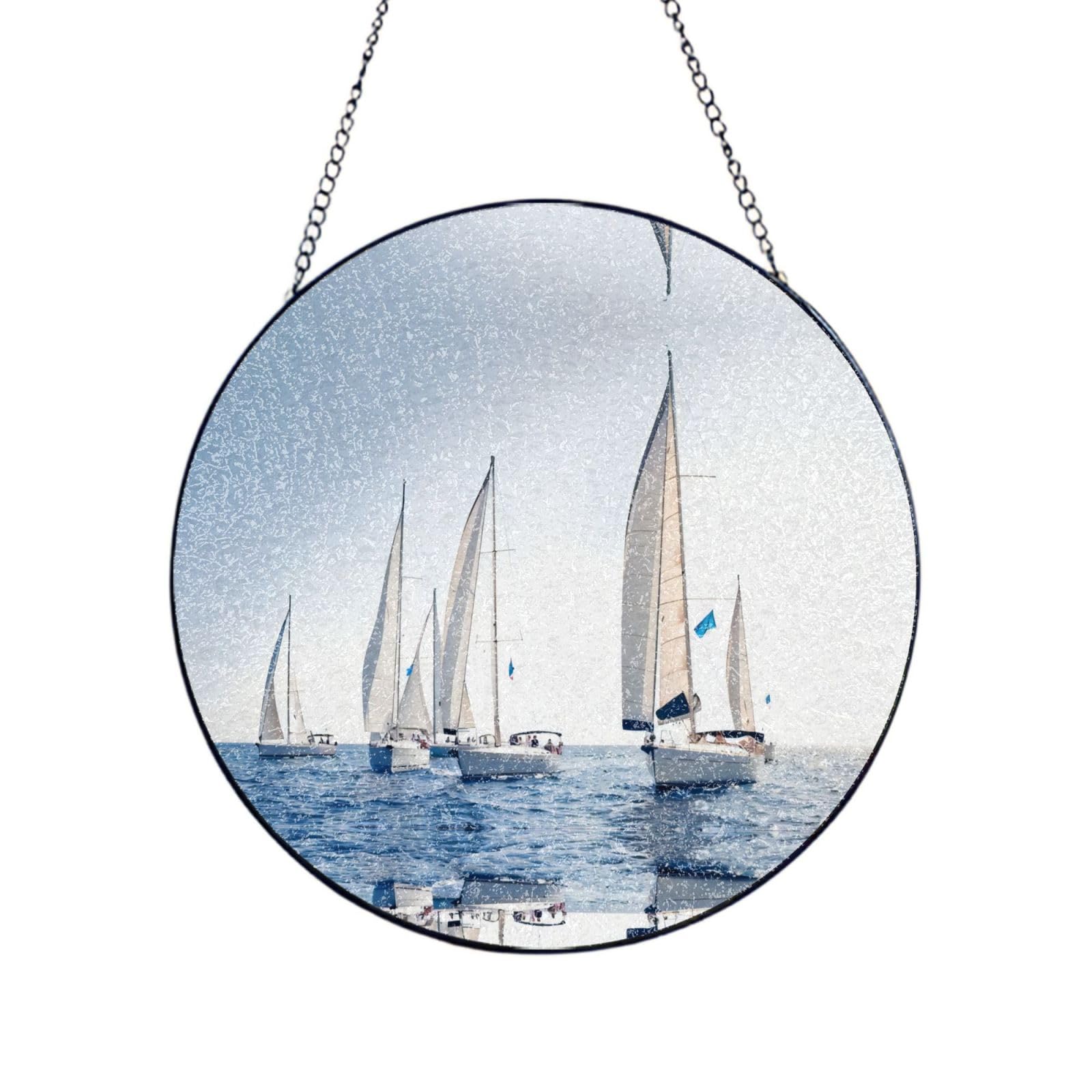 Phayah Ocean Sailing Print Glass Window Hanging Sun Catchers Suncatcher Decor For Birthday For Home Garden Porch 12in（30cm）