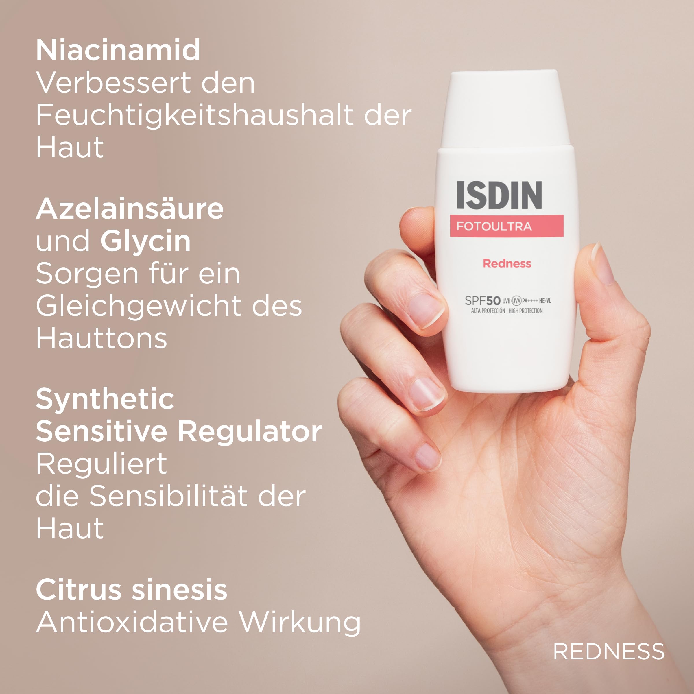 ISDIN Foto Ultra Redness LSF 50 - Sonnenschutz bei Rosazea & Couperose - Korrigiert & Verhindert Rötungen - Beruhigt empfindliche Haut, Leichte Textur, 50ml
