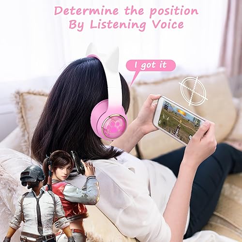 Miniatura 6 de QearFun Auriculares de gato para niñas y niños para la escuela, auriculares Bluetooth para niños con micrófono y conector de 0.138 in, auriculares