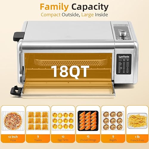 Miniatura 7 de Combo de horno de pizza, horno digital 10 en 1, abatible ahorra un 50% de espacio, horno tostador eléctrico para interiores, 18 cuartos de galón, 9