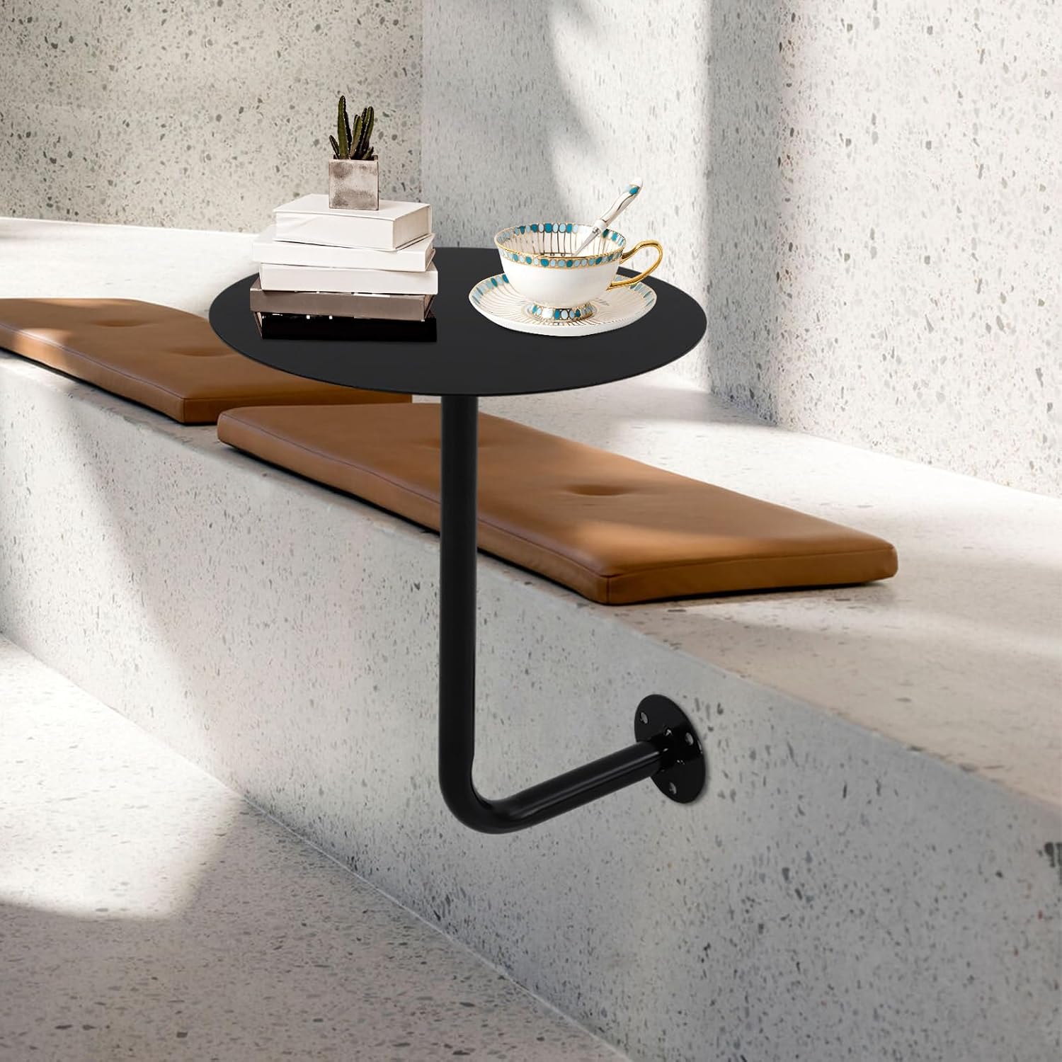 L-Type Wall Mounted Bar Table, Modern Coffee Table Round Pub Table for Bars, Home Kitchens, Dining Rooms, Balconies, or Offices (Black)