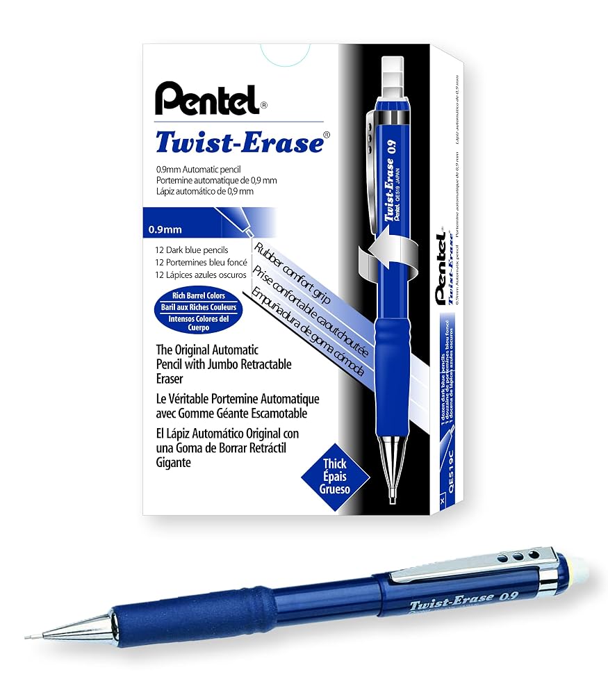 Pentel Twist-Erase III Mechanical Pencil, (0.9mm), Blue Barrel, Box of 12 (QE519C)