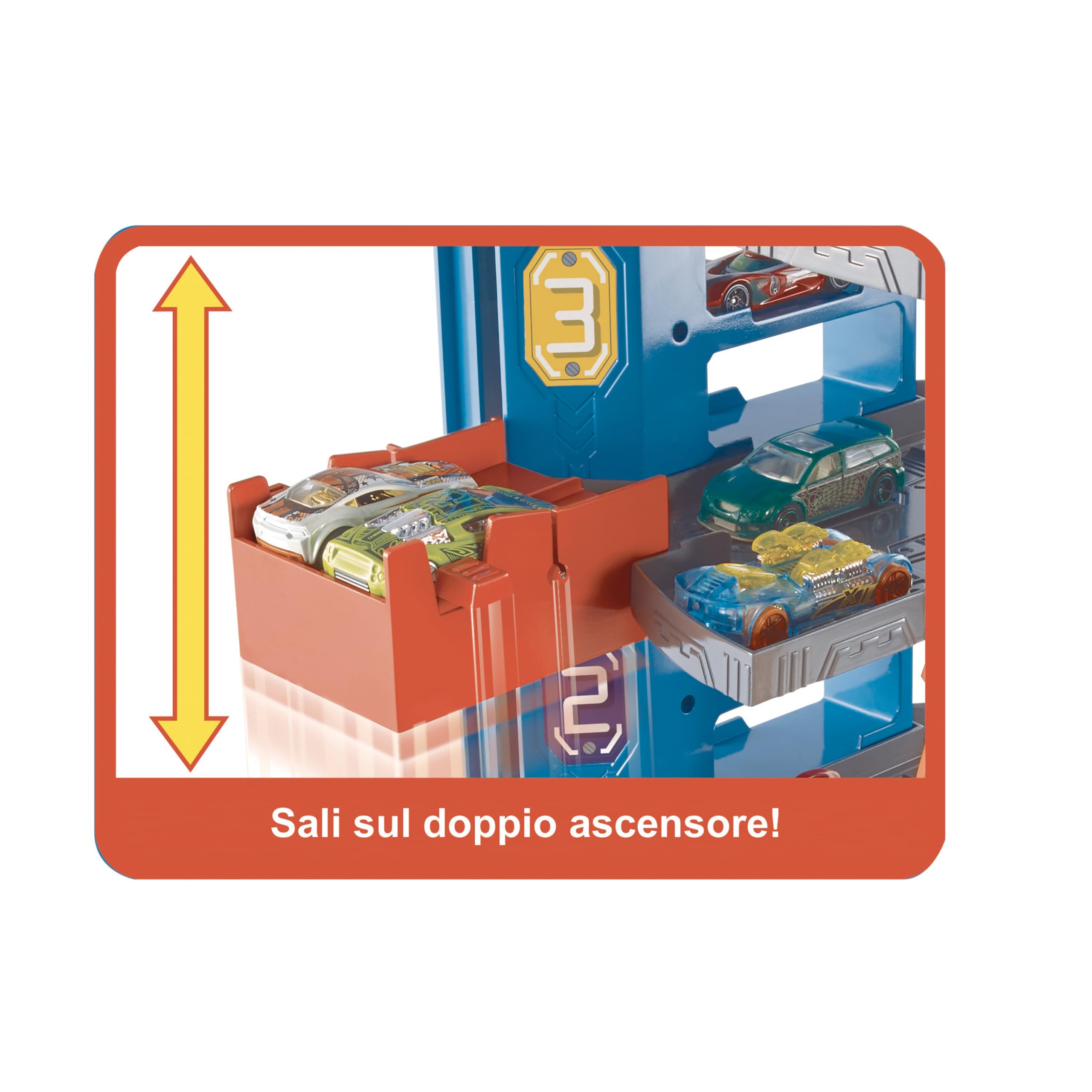 Hot Wheels City Garage delle Acrobazie, Playset con Pista Collegabile, Con Ascensore e Squalo, Spazio per +90 Macchinine, Regalo Bambini 5+ Anni, FTB69
