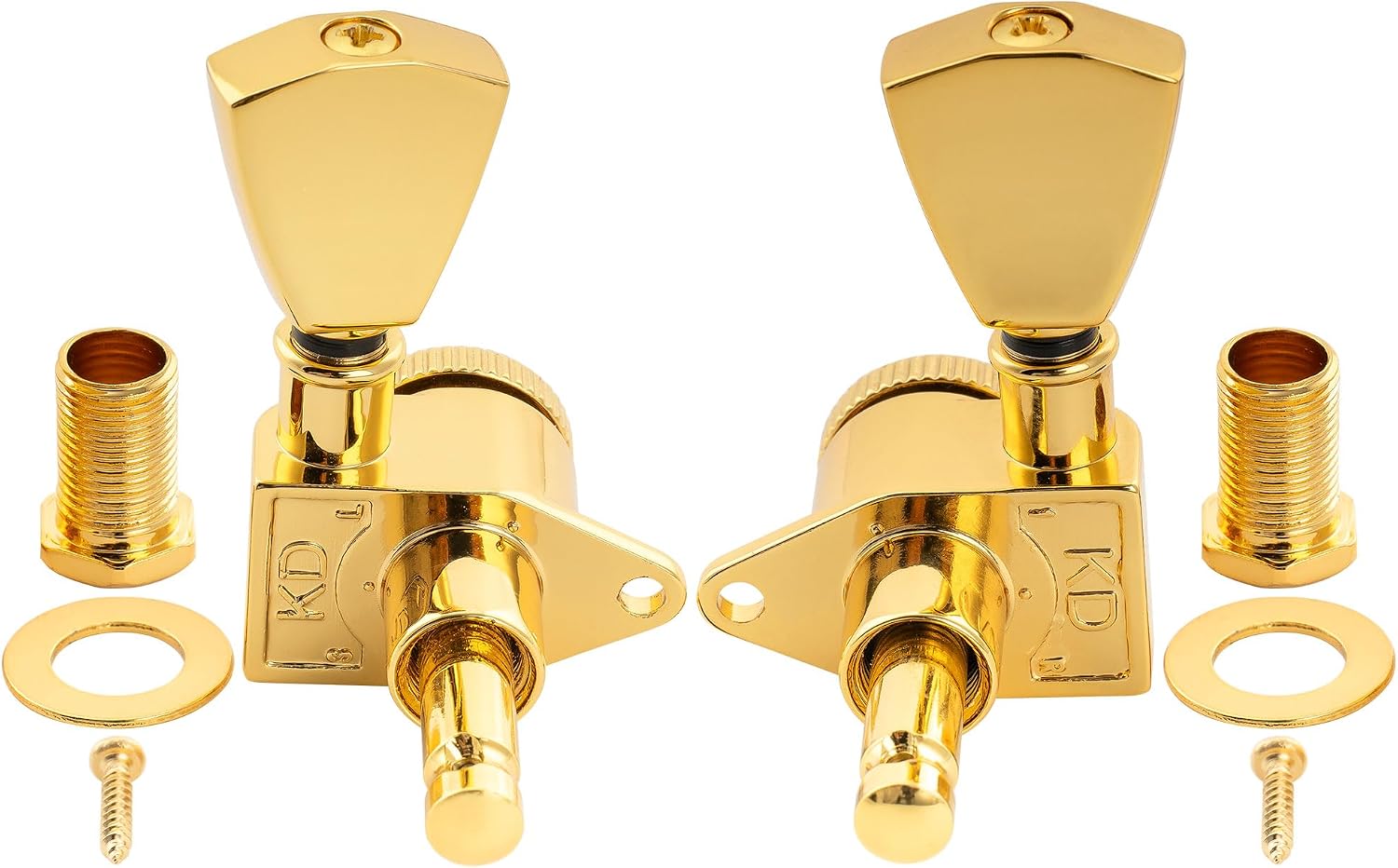 Musiclily Pro R18K 3R3L 18:1 Ratio Full Sealed Locking Machine Heads Tuners Tuning Pegs Keys with Keystone Button for Acoustic Electric Guitar, Gold