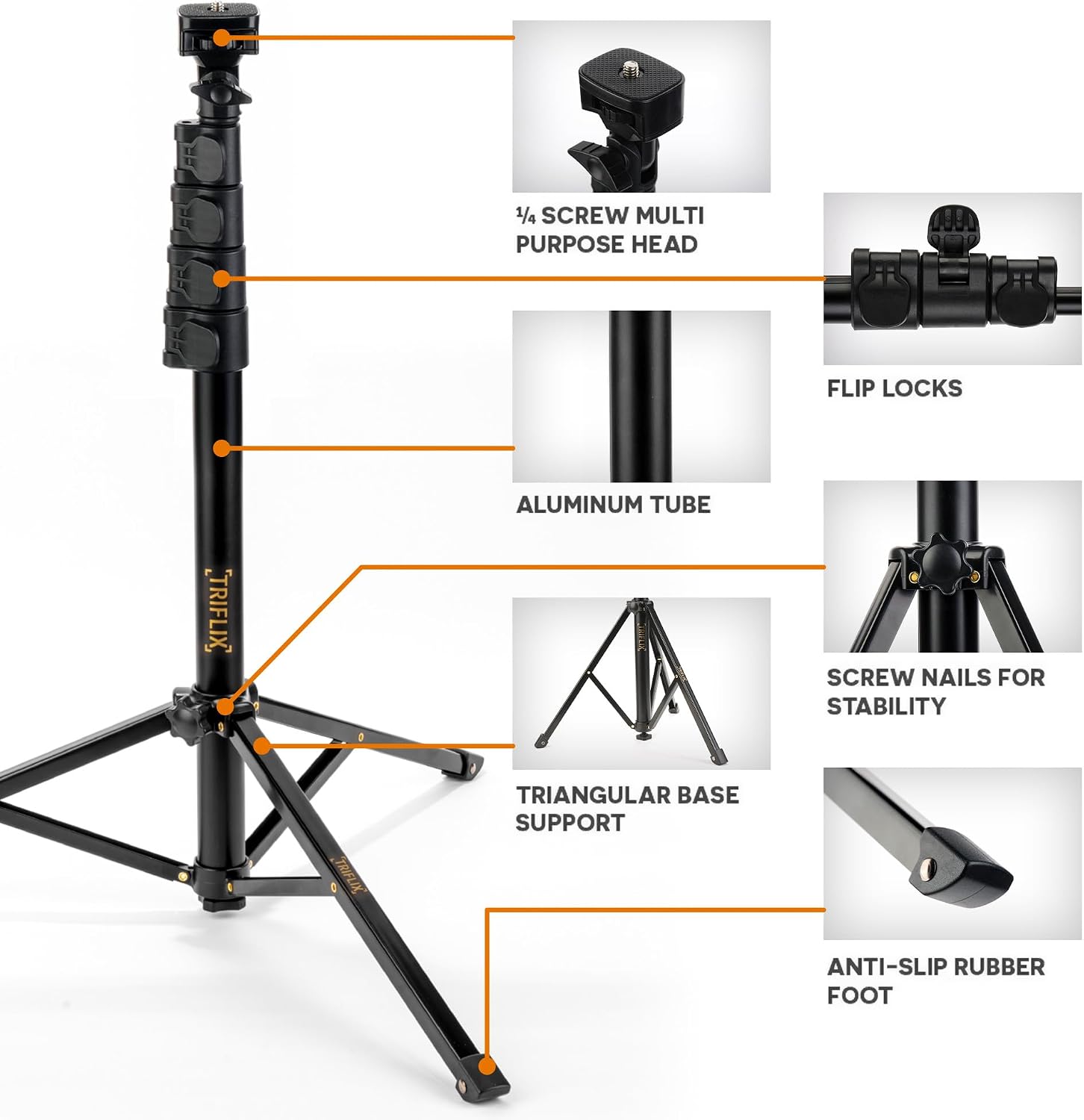 68" Phone Tripod Stand & Selfie Stick for iPhone/Samsung Extendable Travel Cell Phone Tripod with Wireless Remote & 360° Tripod for iPhone for Video Recording, Vlogging & Camera & Bag | TRIFLIX