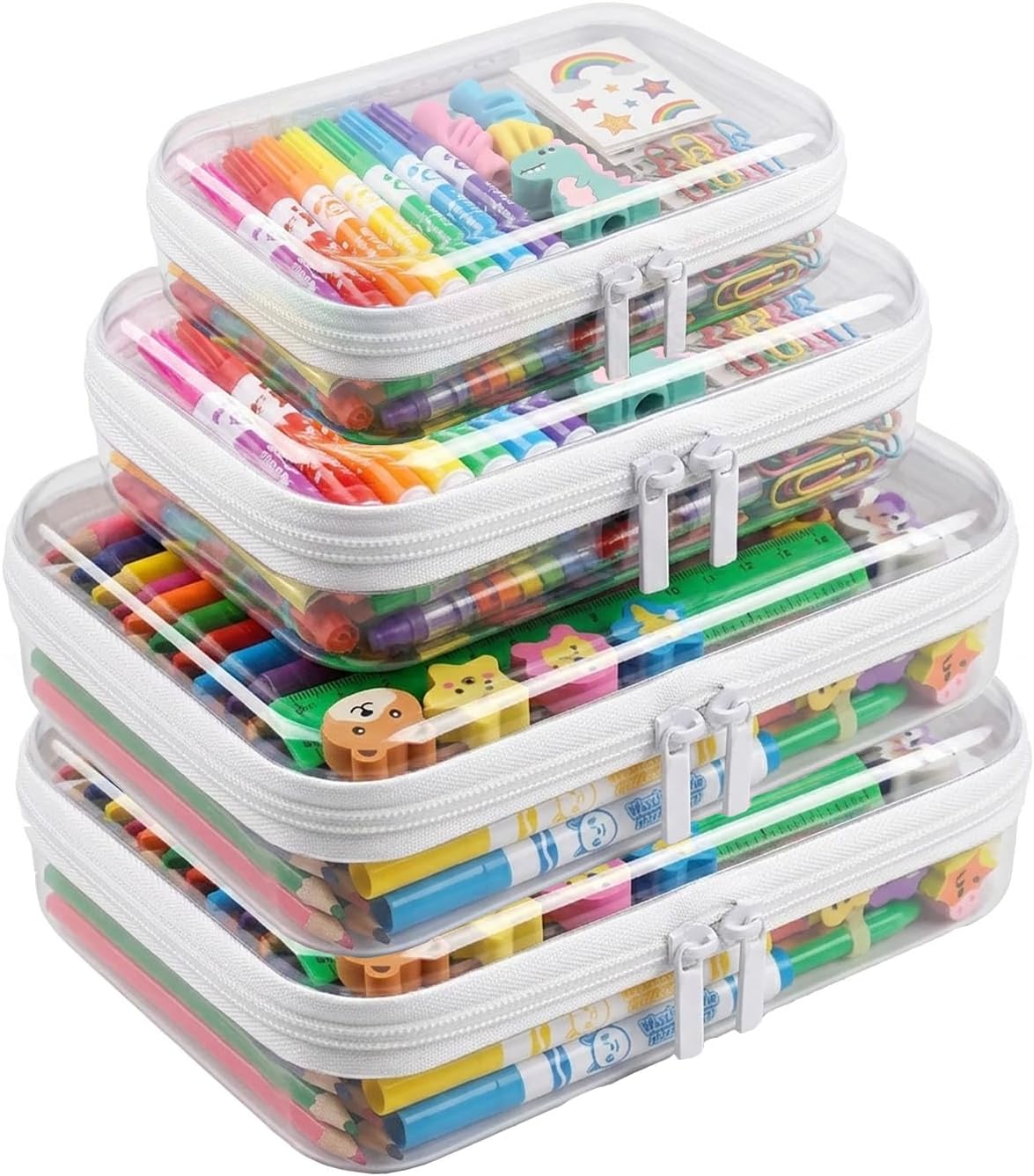 Clear Hard Shell Zipper Case, PET Travel Organizer Box, Transparent Storage Case for Cosmetics Toiletries, Toy Container for Home, Office, Stationery,2L+1M+1S