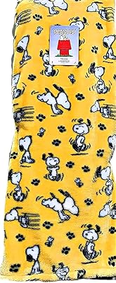 Peanuts Gang Snoopy Happy Dance with Paw Prints Velvet Soft Plush Throw Blanket by Berkshire Blanket & Home Co. | Yellow | 50