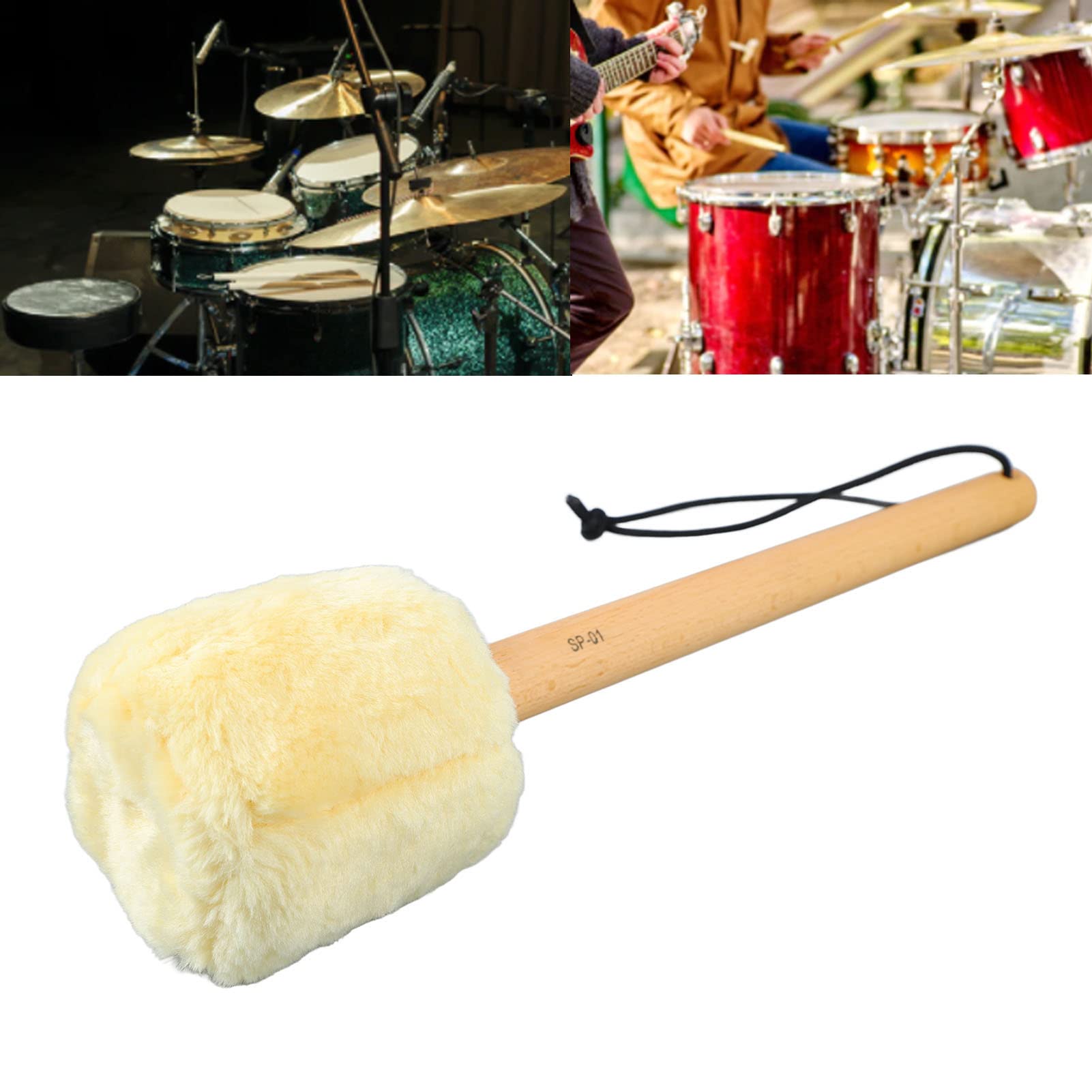 Dilwe Trommelschlägel, Holz und Filz, Rutschfester, Weicher Filz, Schlagzeugschlägel, Bassdrum-Percussion-Schlägel, Geeignetes Paar Zubehör für Percussion (Beige SP 01 37cm)