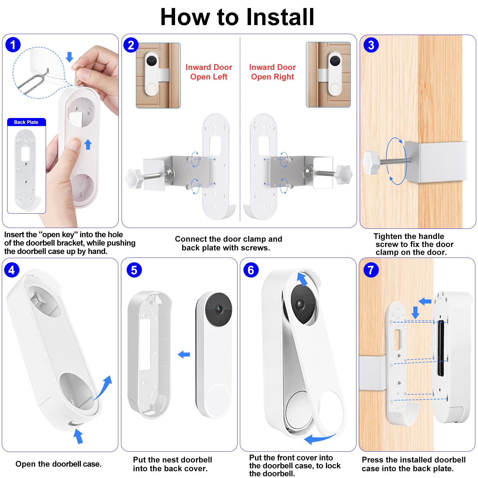 wochel No Drill Anti-Theft Mount for Google Nest Doorbell (Battery), Easy Installation Adjustable Doorbell Mount for Apartments, Rentals and Dorms (White)