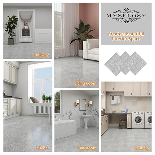 Miniatura 5 de Mysflosy Azulejos autoadhesivos de vinilo impermeable para despegar y pegar, 12 x 12 pulgadas, color cian chapoteo de piedra para cocina, baños y