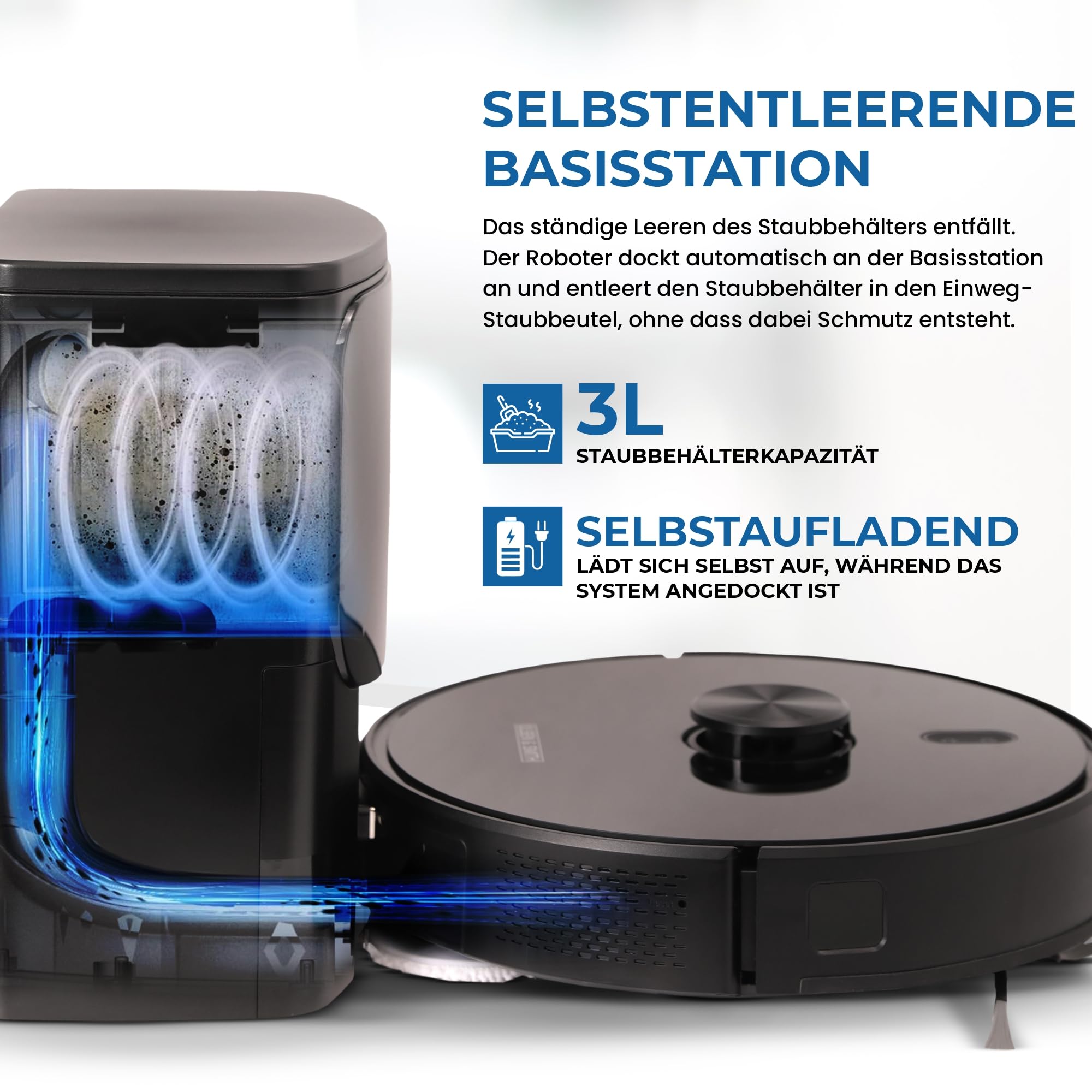 Olsen & Smith Saugroboter mit Wischfunktion & Absaugstation, Selbstladend | 6500 Pa Saugkraft, Lasernavigation, Saug- & Wischroboter, App-Steuerung, Selbstaufladend, Absaugstation, Intelligent