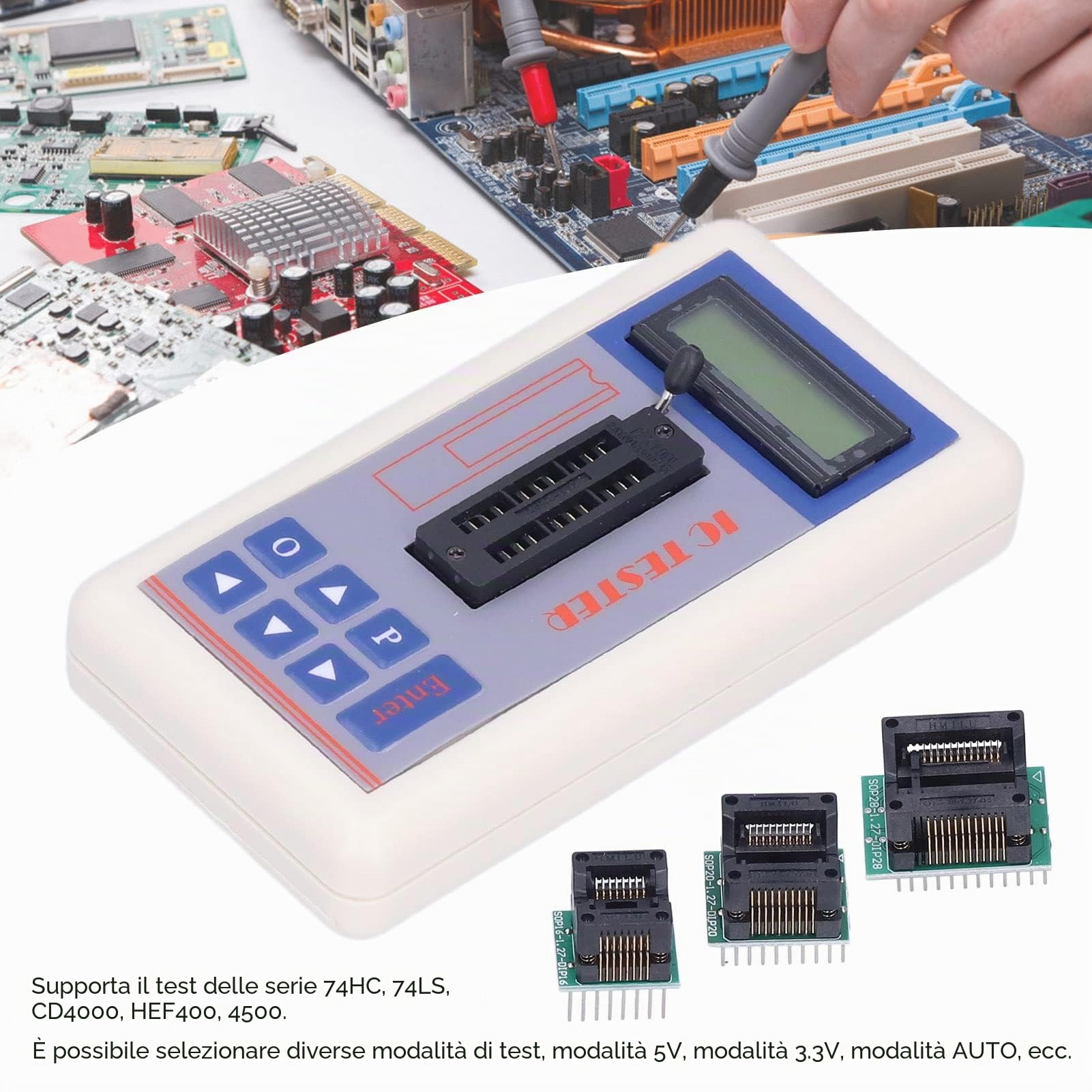 TSH -06F Integrated Circuit Tester - Tester IC Multifunzione con 1300+ Modelli CHIP, Identificazione del Transistor Automatico, modalità 5v/3.3V/auto, Design Portatile (Con
