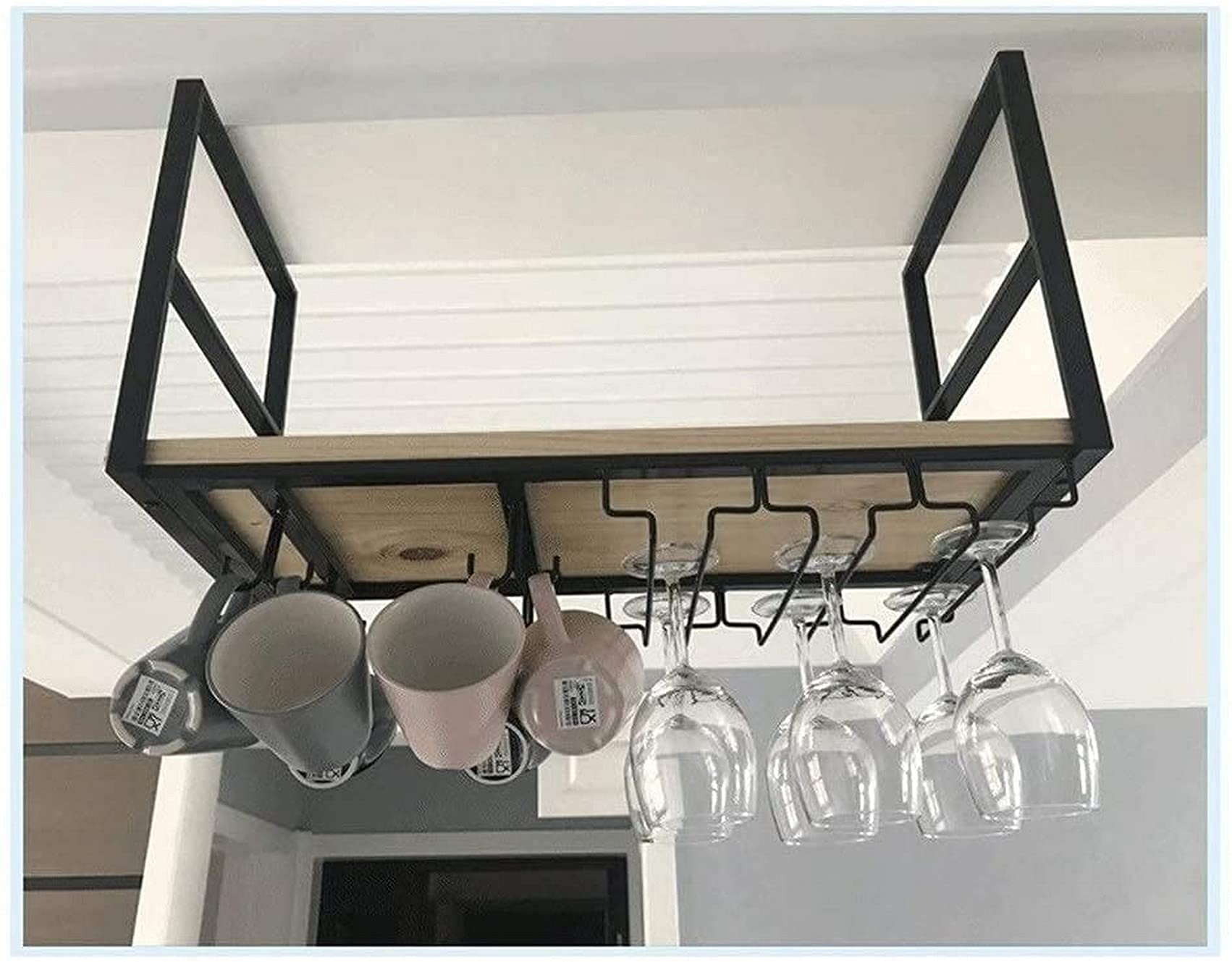 Casier à vin de bar suspendu style européen et porte-gobelet en métal 80x30x50cm