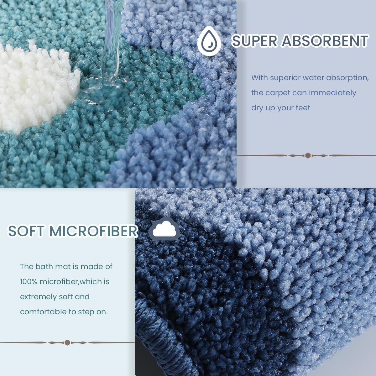 Flowers Bath Carpet Super Absorbent Non Slip 17x27 Inches Bathroom Mat Machine Washable and No Shed Rug for Shower, Sink and Balcony (Blue)