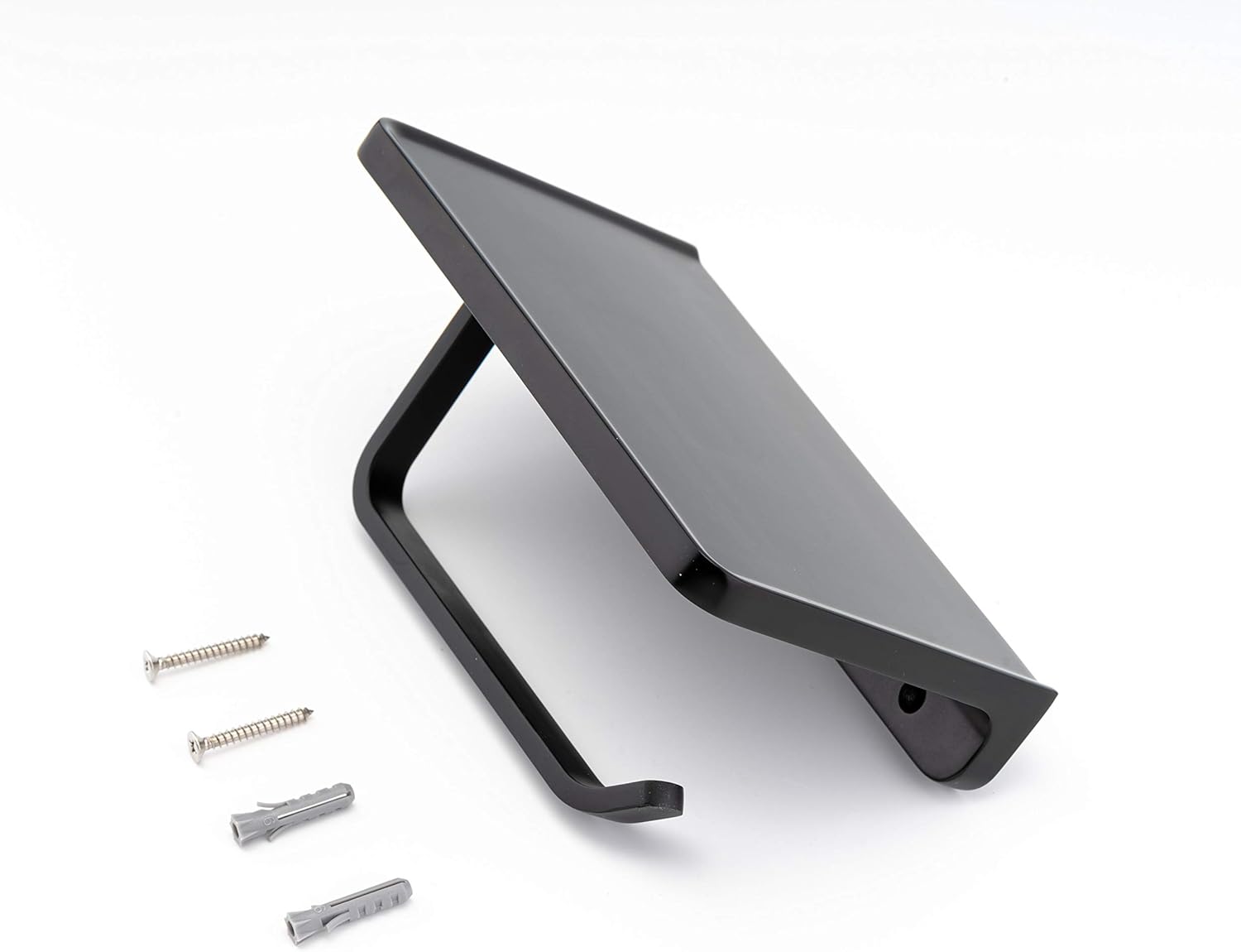 Linkaa Wall Mount Toilet Paper Holder with Shelf Matte Black，Zinc Alloy Toilet Tissue Holder with Phone Holder for Bathroom RV Commercial Toilet Tissue Dispensers，Rust-Proof