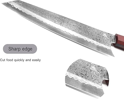 Miniatura 4 de Miyake Cuchillo de chef profesional japonés de acero Damasco afilado de acero de Damasco de 13.5 pulgadas con mango ergonómico G10, ideal para