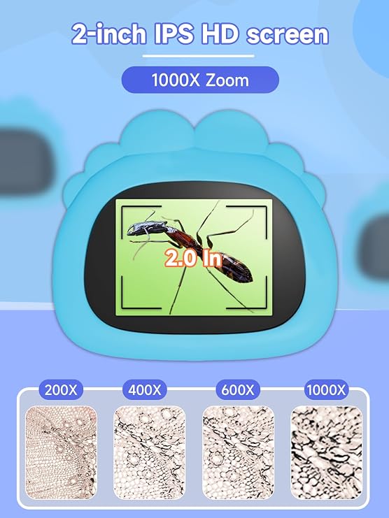 Acoath Microscope for Kids, 1000X Handheld Digital Miniscope Toys with 2.0 Screen, Portable Pocket Little Scientist Childrens Microscope Birthday Gifts Ideas for Age 4-12