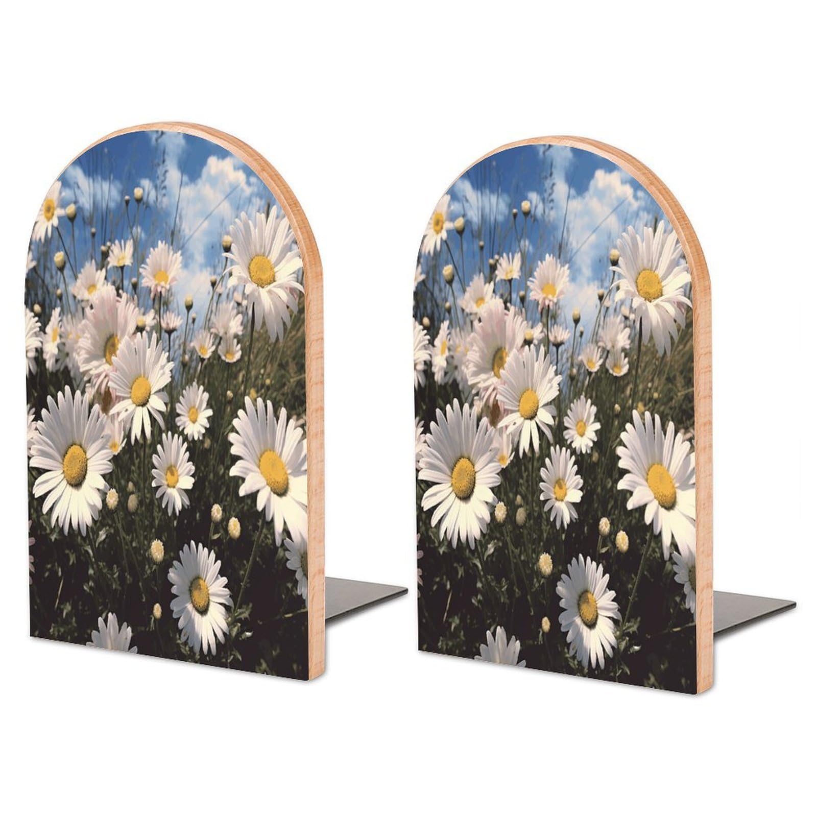 Beautiful Daisies Wood Bookend for Shelves 1 Pair