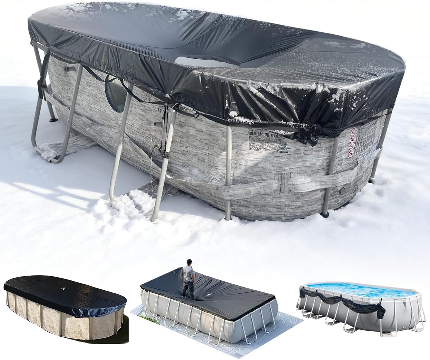 10x16Ft Winter Oval Pool Cover with Side Storage for Oval and Rectangular Above Ground Pool, One-Piece Pool Cover, Preventing Waterlogging, UV and Weather Resistant WP:10000kPa+ Oval and Rectangle Pool Cover 10x16Ft