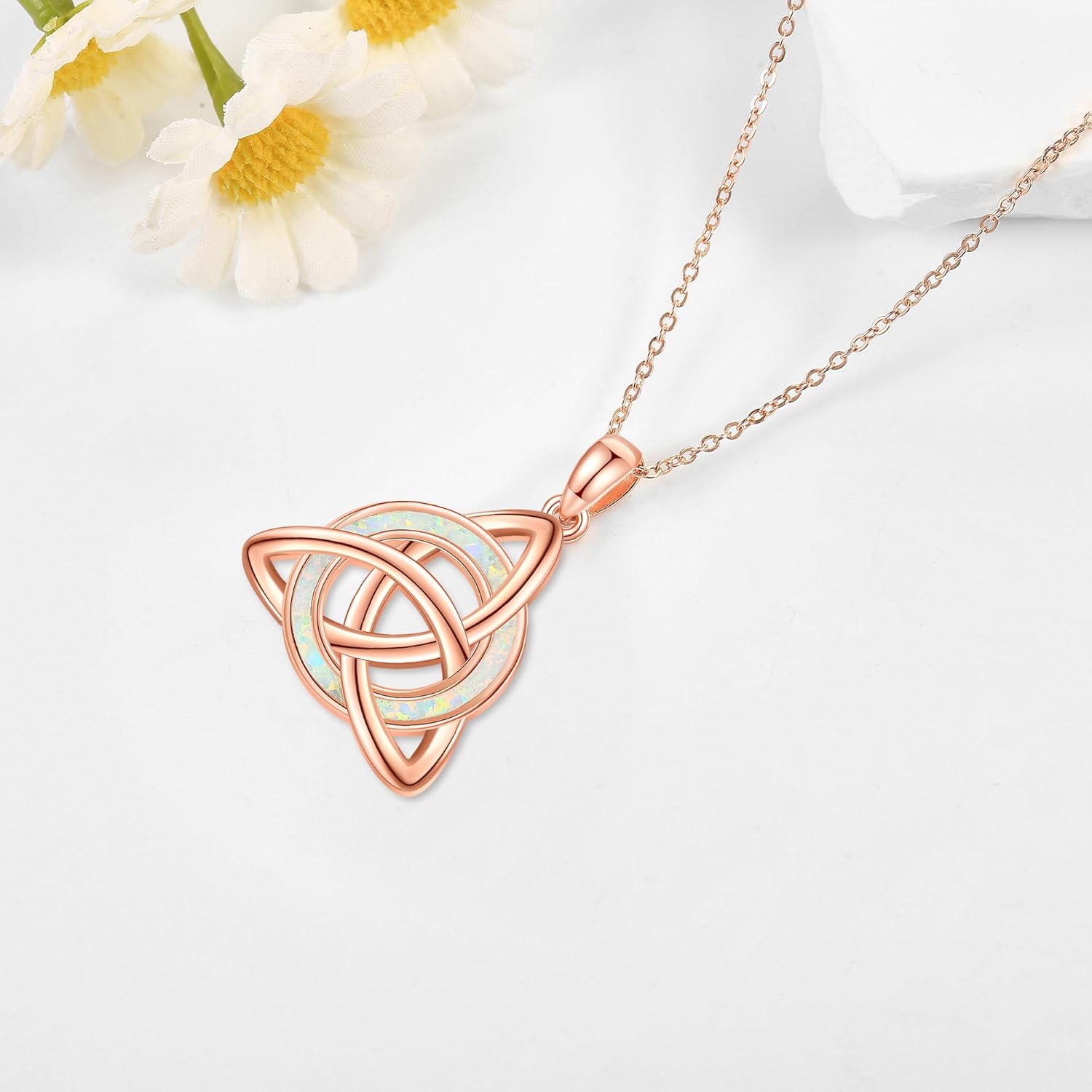URONE Opal Celtic Knot Necklace 925 Sterling Silver Celtic Knot Pendant Necklace Celtic Jewelry for Women Men - Image 4