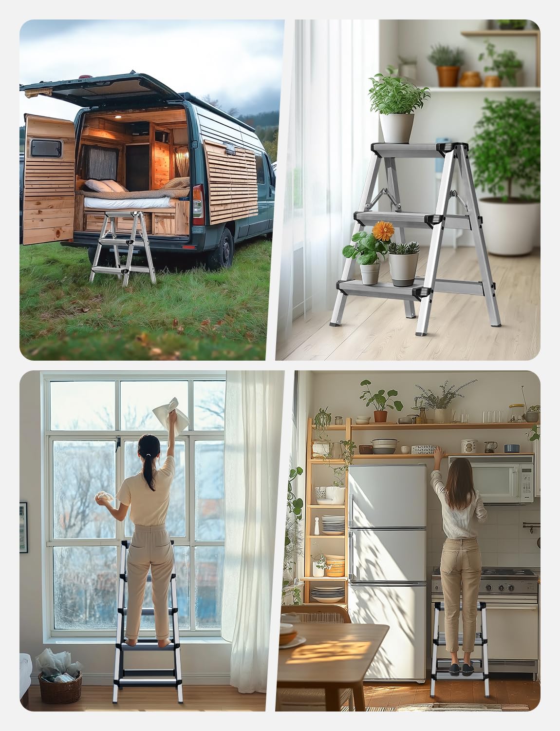Miscoos Escalera de Aluminio de 5 Peldaños - Pequeña y Doméstica para Cocina, Antideslizante y Estable, Capacidad de Carga hasta 150 kg