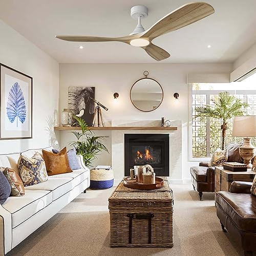 Miniatura 2 de Ventilador de techo inteligente de madera de 52 pulgadas con luz, ventiladores de techo blancos con control remoto, Alexa, WiFi y controles de