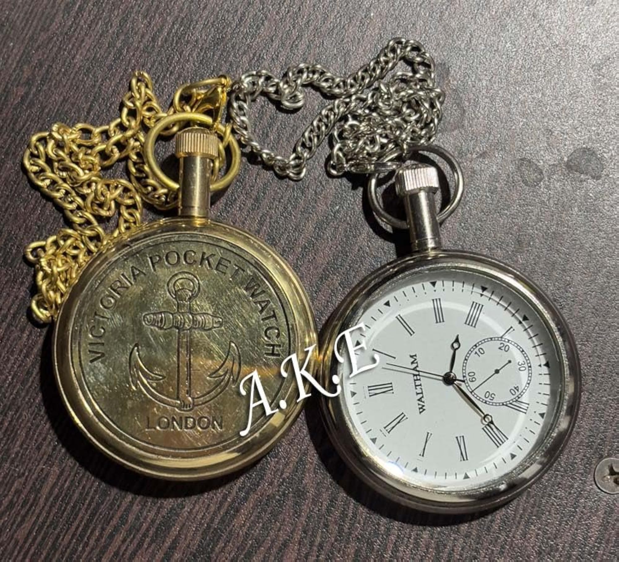 Nautical Antique Brass Pocket Watch with Chain