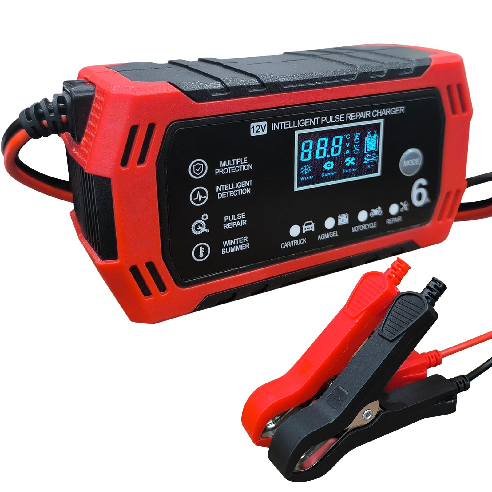 Car Battery Charger,12V 6Amp Trickle Charger and Maintainer, Smart Fully Automatic Battery Charger w/Temperature Compensation, Battery Pulse Repair and Desulfator for Lead Acid AGM Batteries