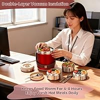 Vista 9 de Contenedor de comida aislado al vacío de 67 onzas para alimentos calientes, termo de alimentos apilable sellado de 3 niveles, lonchera térmica