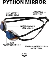 Vista 67 de ARENA Gafas de natación unisex Python Racing para hombres y mujeres, antivaho, sin fugas, máxima comodidad, doble correa, lente con espejo/sin espejo