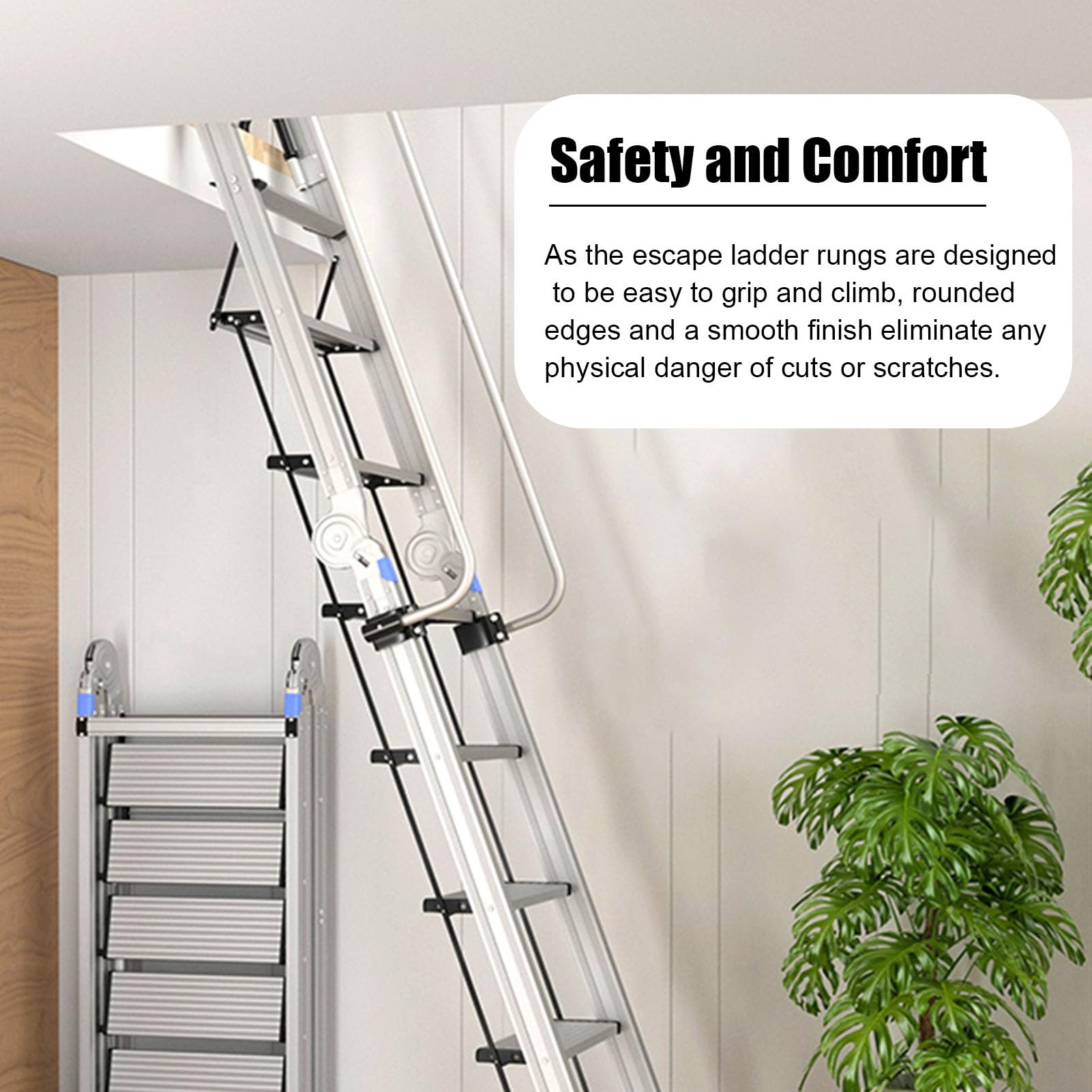 Escaleras para Áticos Escalera Portátil de Aluminio para Ático, Escalera de Escape Plegable para Interiores con Pasamanos y Base de Goma Antideslizante, Escalera Tipo Loft de Carga Alta para Sótano (