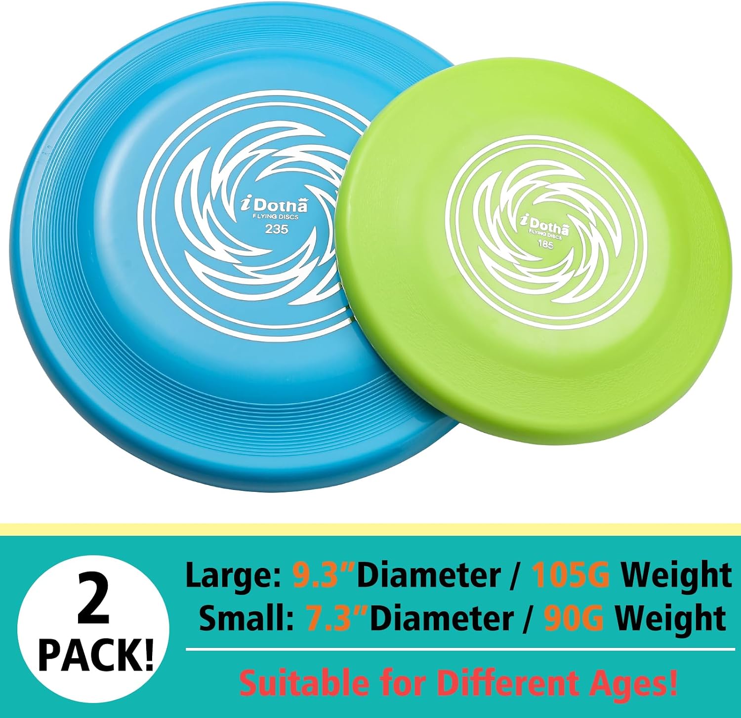 Sports Flying Disc, 2 Pack Compeition Flying Discs, Lightweight Durable Flying Disc Toys for Backyard Beach Lawn Park Outdoor Games, 105 Gram 9.3 Inch & 90 Gram 7.3 Inch.