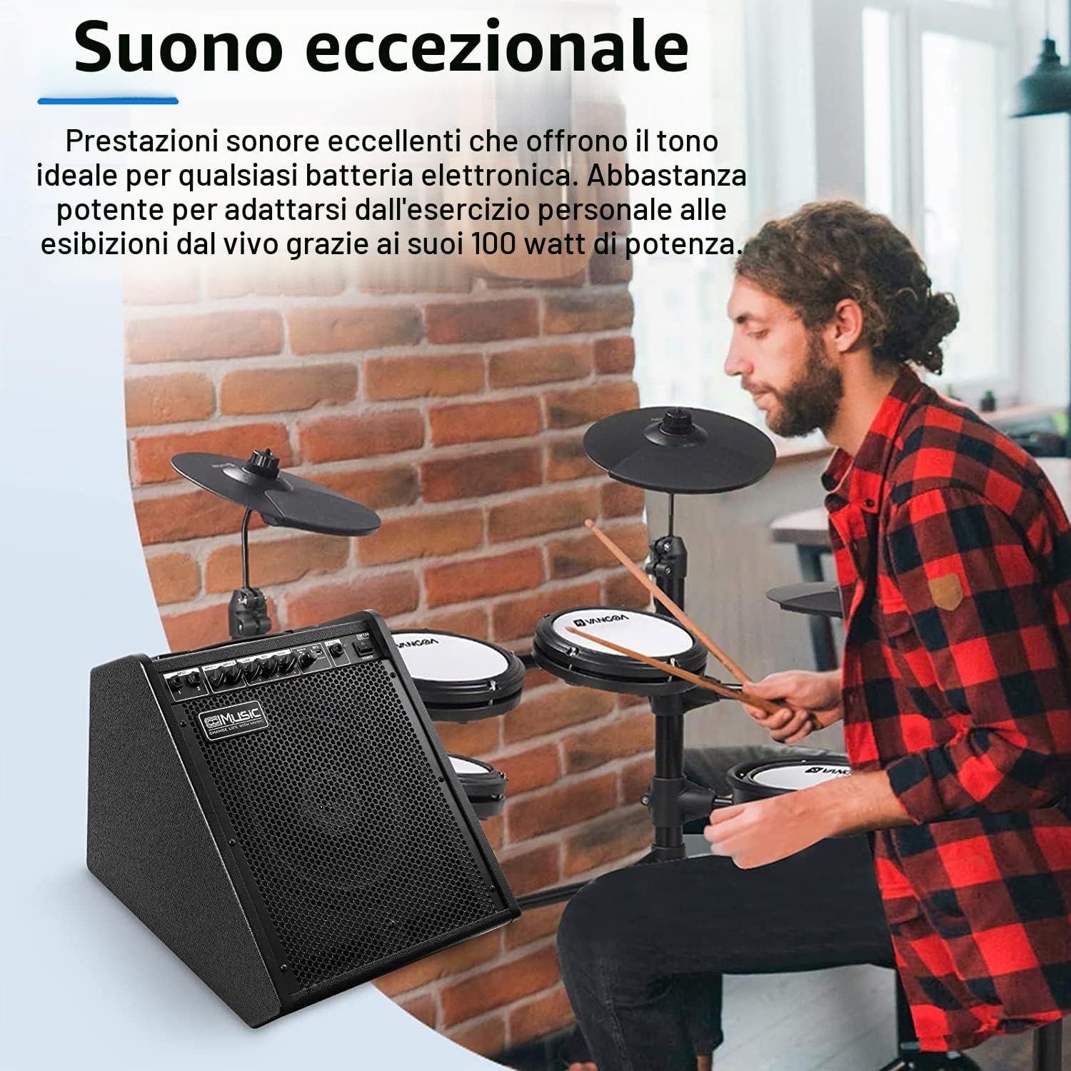 Coolmusic DM100 PA Workstation Amplificatore per monitor personale, Amplificata per batteria elettronica, ​Tastiera e altoparlante per chitarra acustica