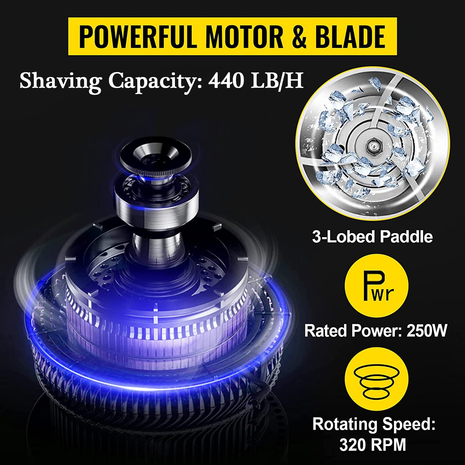 Afeitadora de Hielo Comercial, máquina eléctrica para Hacer Hielo, trituradora de Hielo, máquina de Batidos, finura de Hielo Ajustable, 440 LB/H 250 W