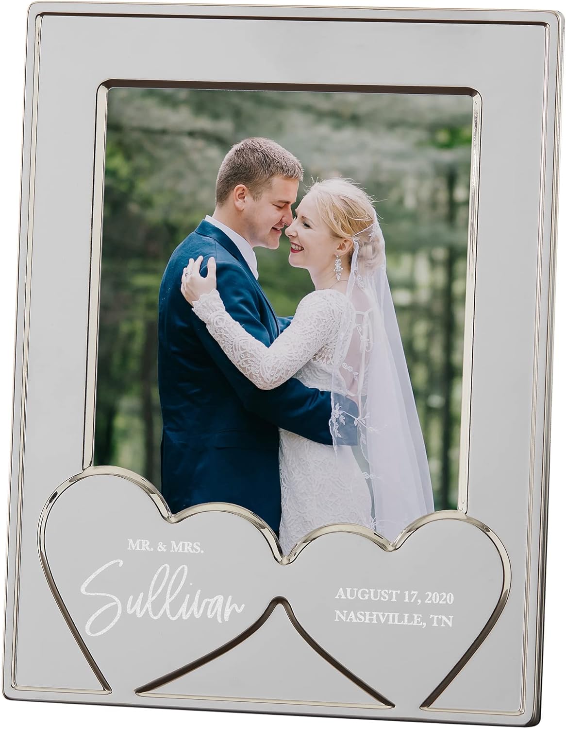 Personalization Universe Classic Elegance Wedding Hearts Personalized Silver Picture Frame