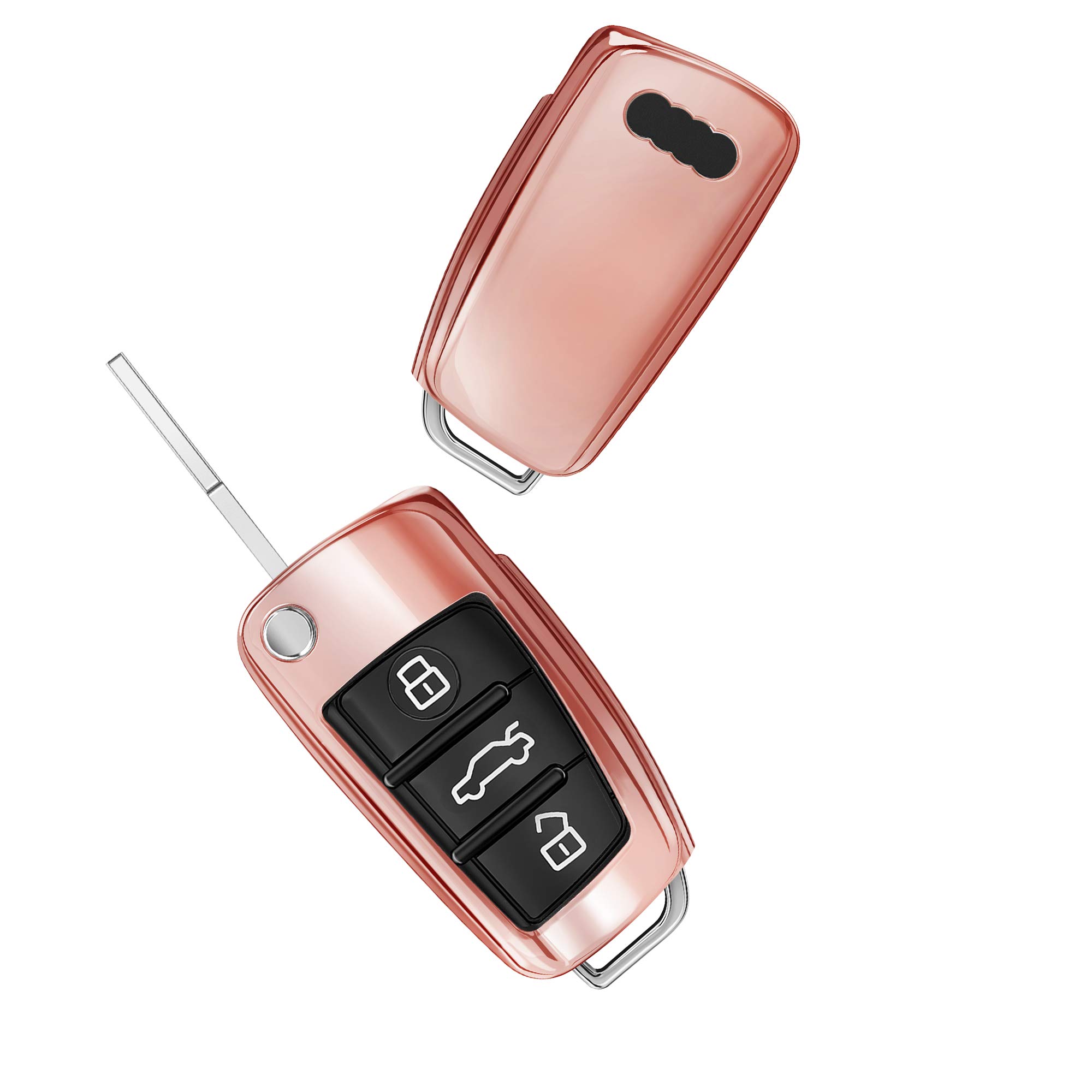 kwmobile Accessoire Clé de Voiture Compatible avec Audi Clé 3-Touches - Coque de Protection en Silicone - étoiles et Paillettes argenté-métallique argenté