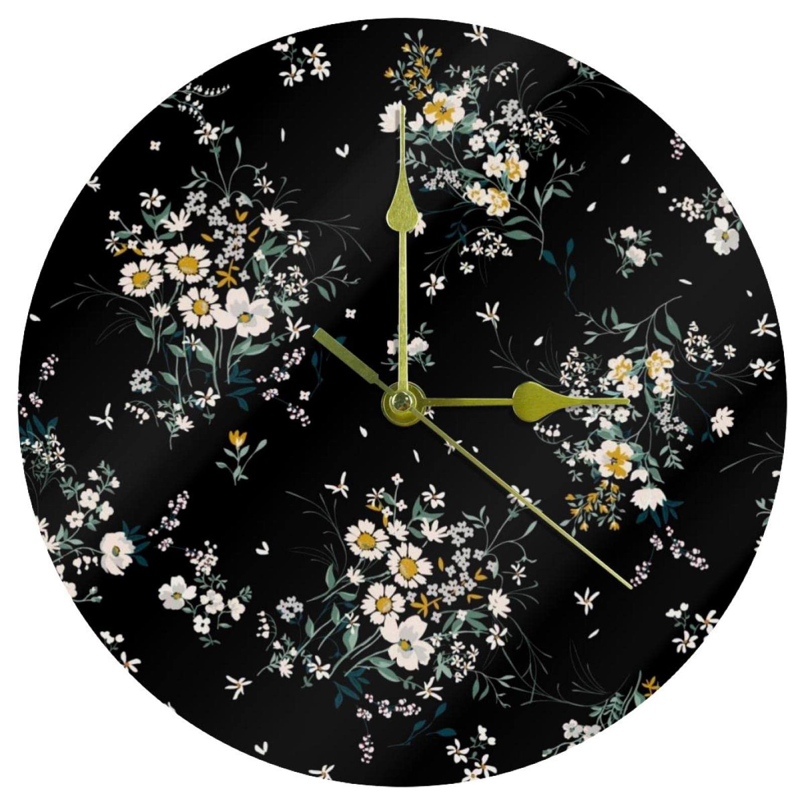 Horloge murale sans tic-tac silencieuse en acrylique fleurs blanches