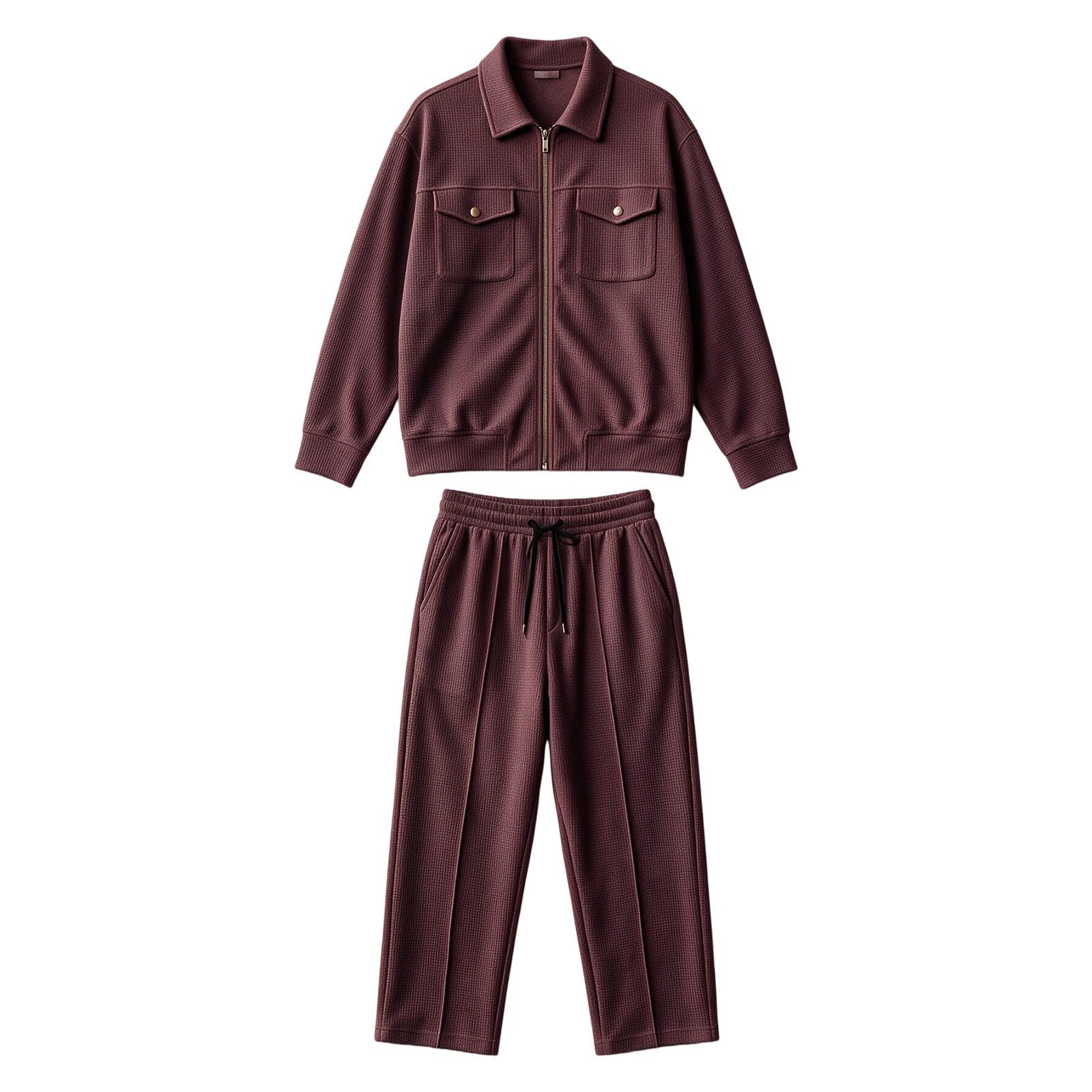 Uomo Tute Waffle 2 Pezzi Manica Lunga Cerniera Giacca & Pantaloni | Tuta Per Il Tempo Libero Sport Uomo Casual Giacca da Golf Pantaloni Jogging Tasca Set Casa Lavoro