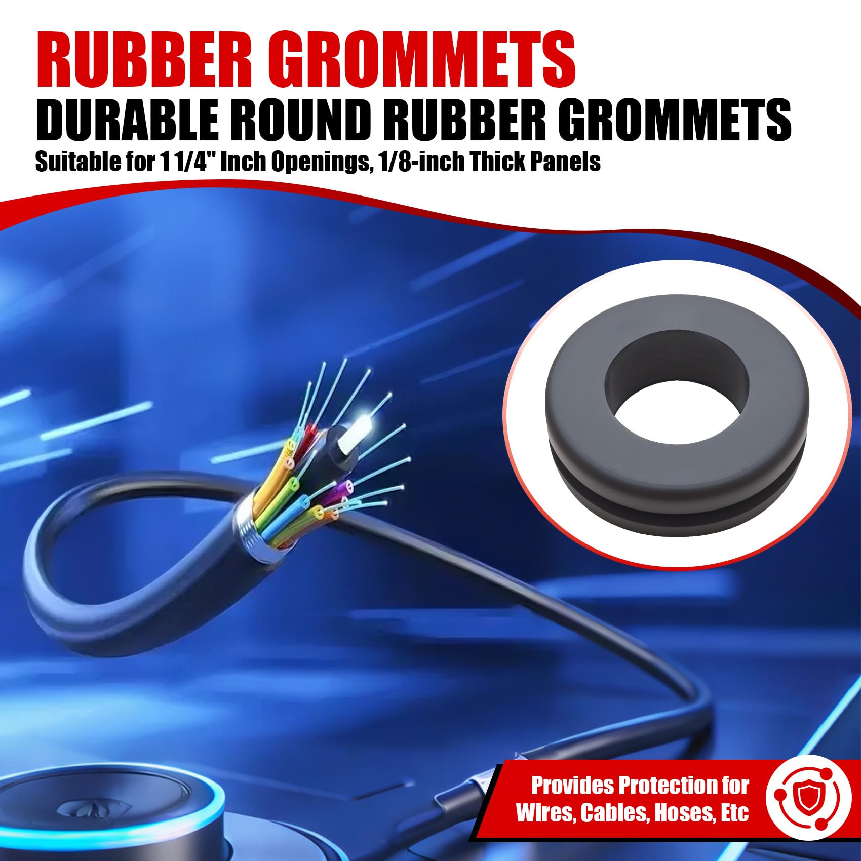 Gummidichtungen, langlebige runde Gummidichtungen, geeignet für 3,8 cm große Öffnungen, 0,3 cm dicke Platten, bietet Schutz für Drähte, Kabel, Schläuche usw., Schwarz (4 Stück)