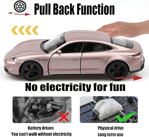 Miniatura 5 de Modelos de automóvil Porsche Taycan a escala 136, vehículos de tracción hacia atrás, auto de juguete Porsche, regalos de autos para niños y niñas