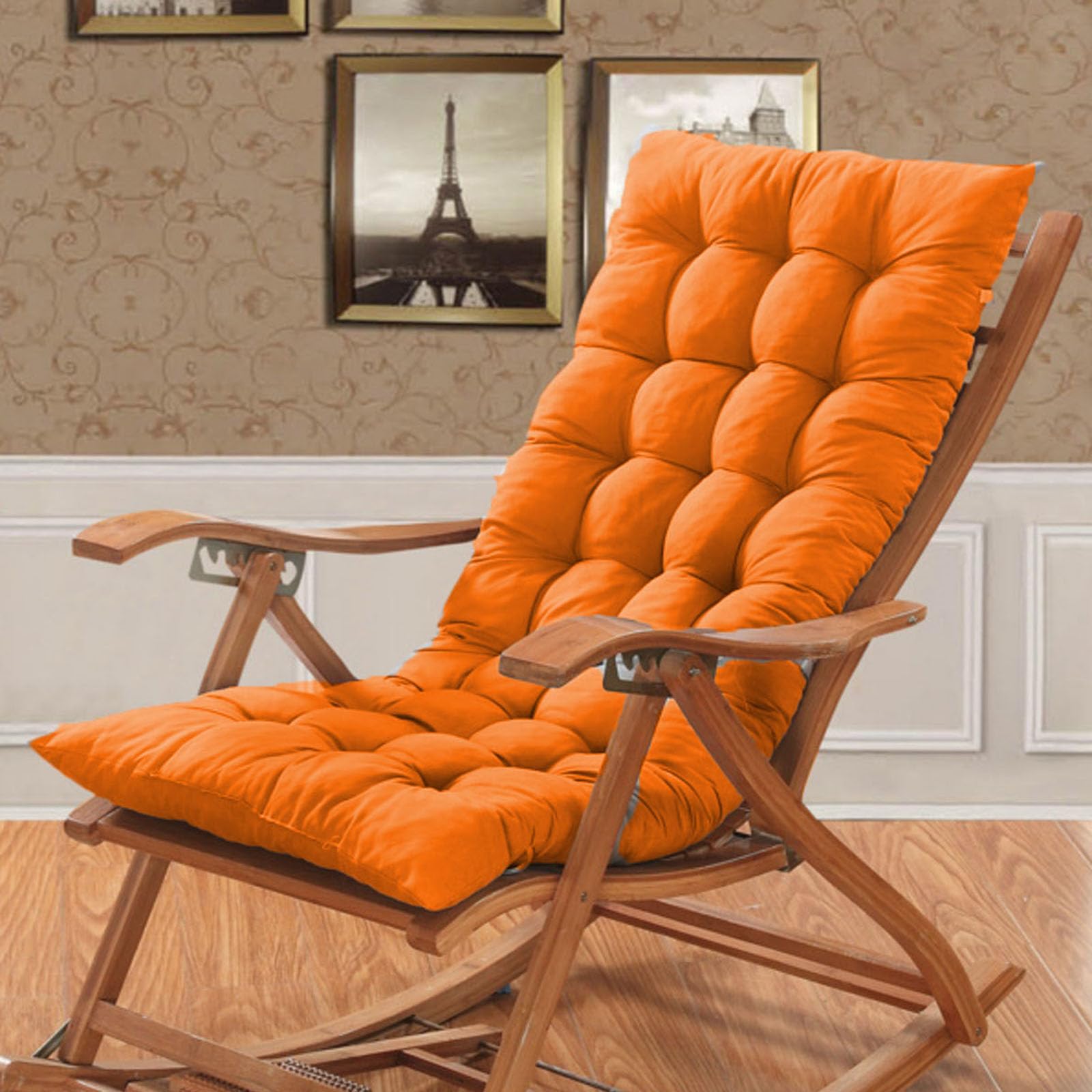 BangDon Plain Color Sun Lounger Cushion Thick Soft Comfy Bench Chair Cushion Sunbed Reclining Chair Relaxer Pad with Anti-slip Straps for Ouside Furniture (Orange,165 * 45)