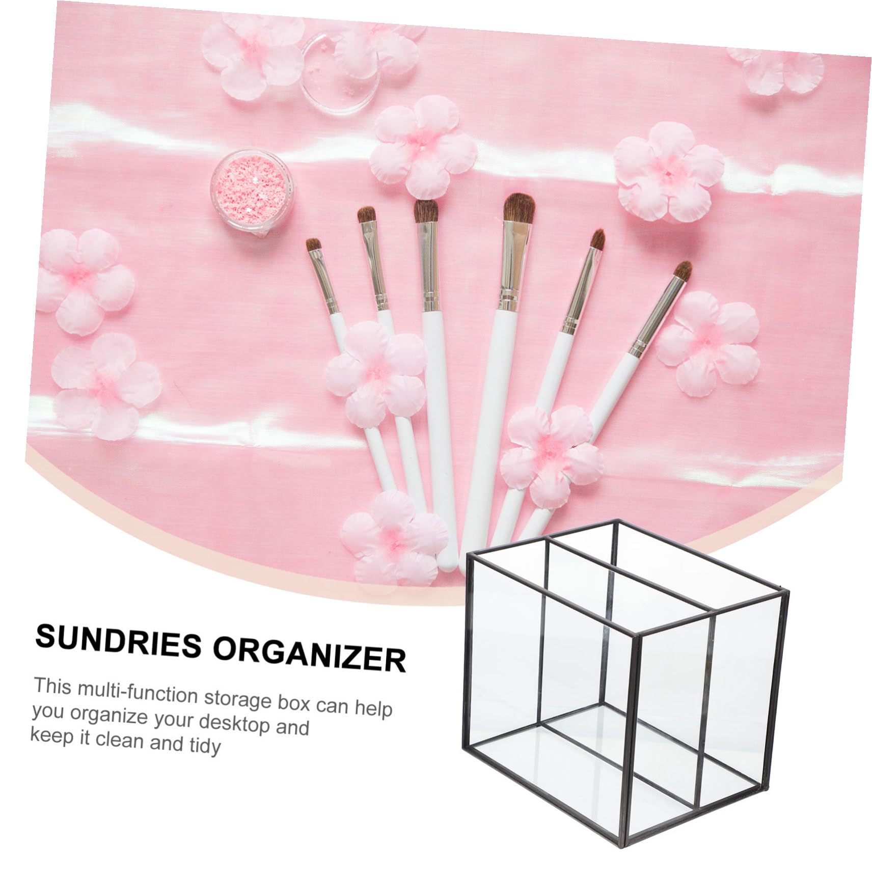 Boîte de Rangement pour Cosmétiques et Bijoux Verre et Laiton Compartiments Doubles pour Bureau et Coiffeuse Organisateur Pratique pour Petits Objets