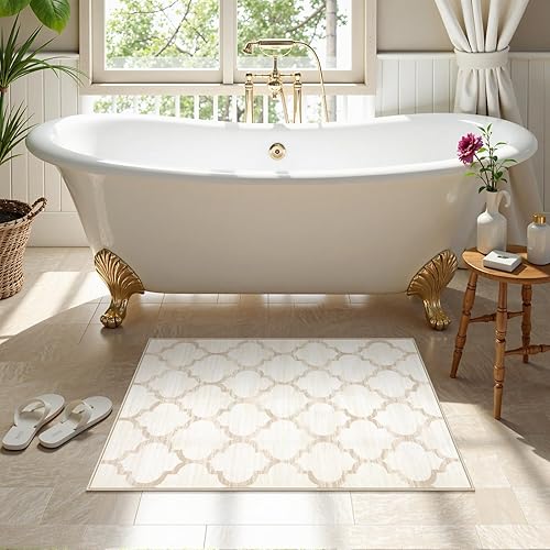 Miniatura 4 de Lahome - Alfombra marroquí, de 2 x 3 pies, pequeña, lavable, antideslizante, suave, decorativa, no desprende pelusas, color marfil y envejecida,