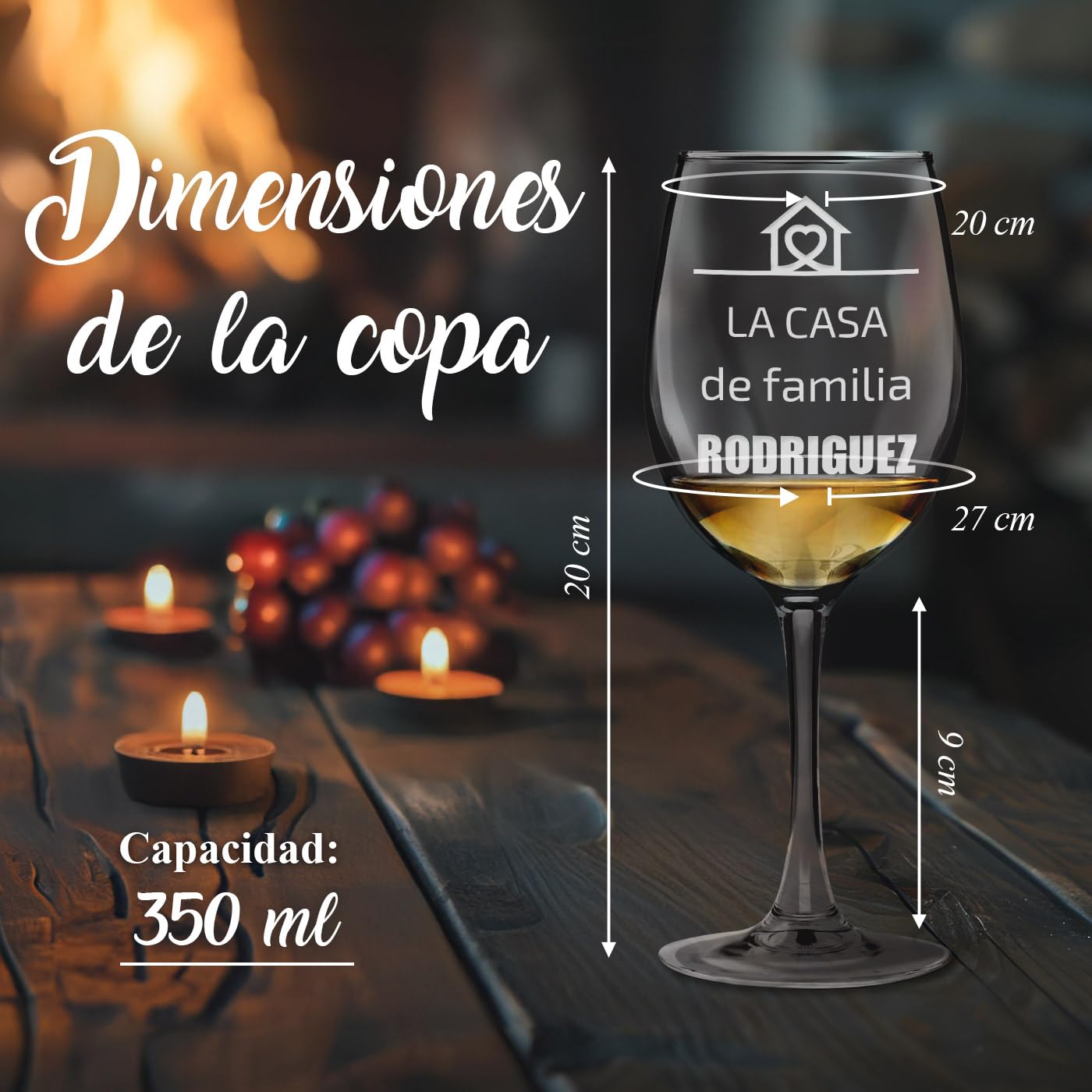 Maverton Set de 6 Copas de Vino Personalizadas 350ml - Vidrio Transparente con Grabado - Regalos de Parejas Aniversario Boda Regalos Originales para Hombre y Mujer - Casa