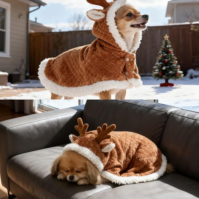 Abrigo de Invierno para Perro con Gorro EXPAWLORER, Disfraz de Reno Navideño miniatura 9