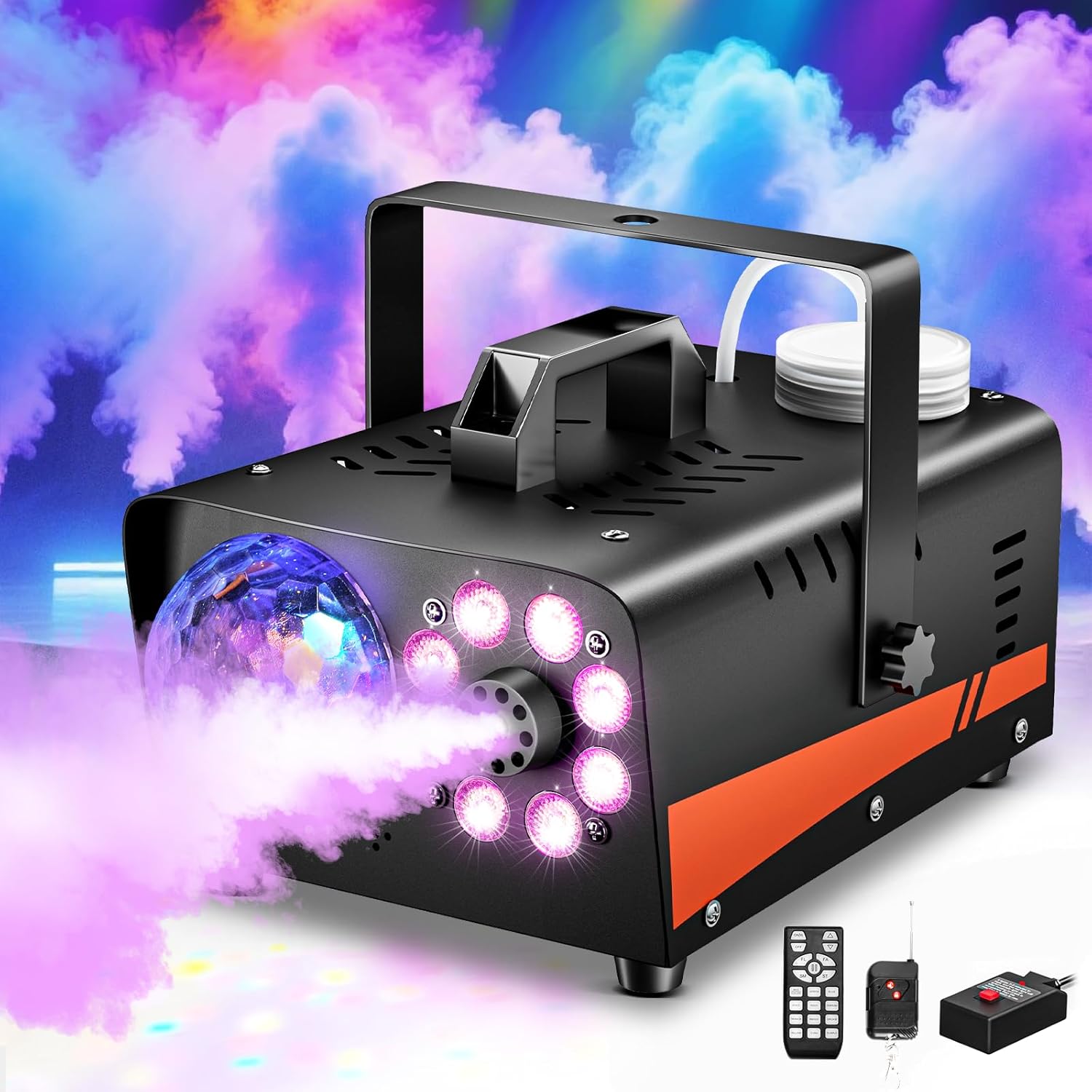 1200W Fog Machine, Halloween Smoke Machine Fog with Disco Ball Lights, 6000CFM with 13-Color LED Effects, Wired And Wireless Remote Controls, Ideal for Indoor, Outdoor, Wedding, Parties, and DJ Stage Black C01