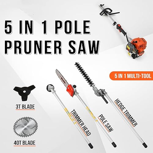 Miniatura 2 de Cortasetos de gas de 41.5 cc, desbrozadora 5 en 1, multifuncional, herramientas de recorte, sierra de poste para recortar árboles, brocha, cortadora
