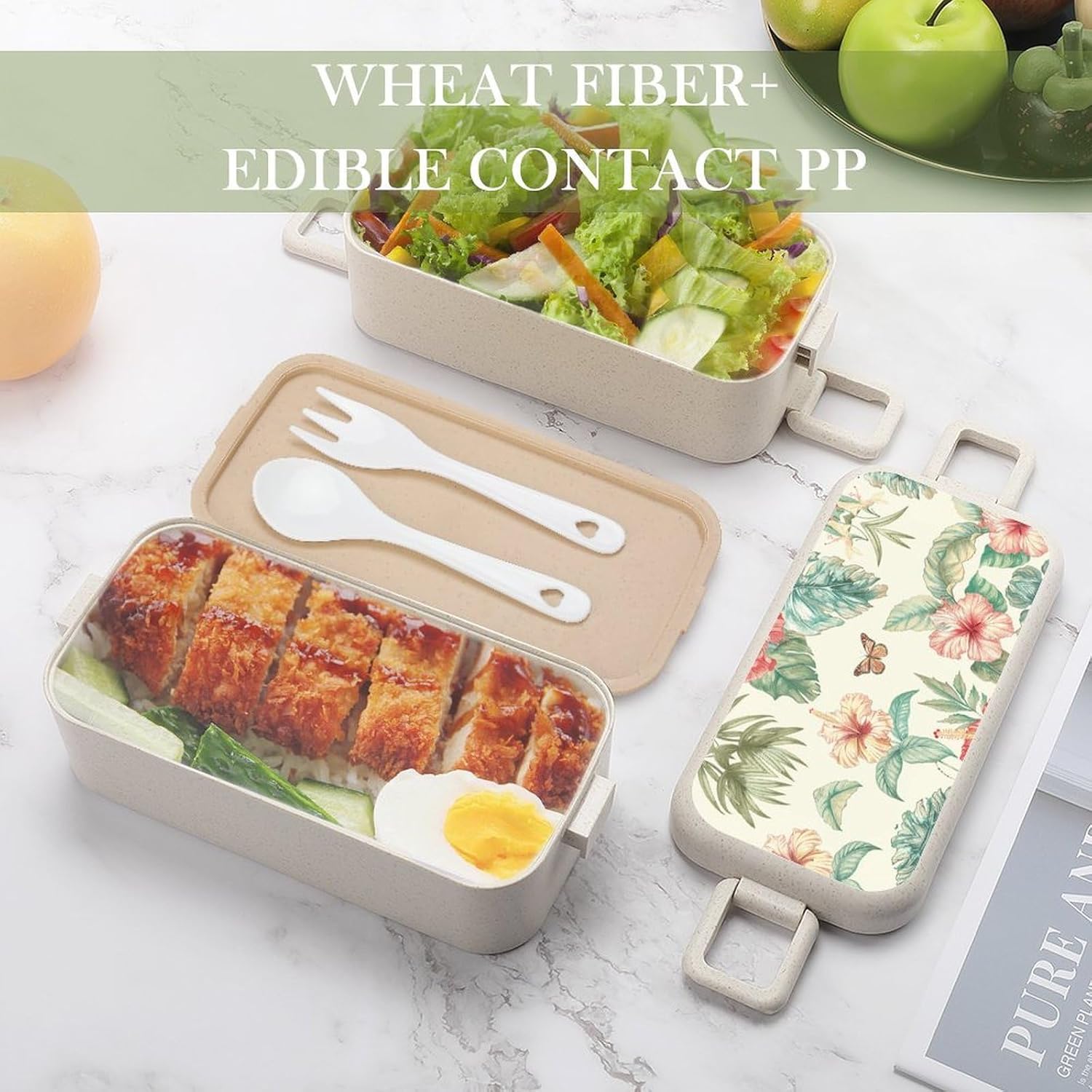 Lunch Box Bento Premium Tropical Leaves Images Printed Bento Box Bento with Spoon And Fork with Compartment Containers Suitable for Men And Women, style