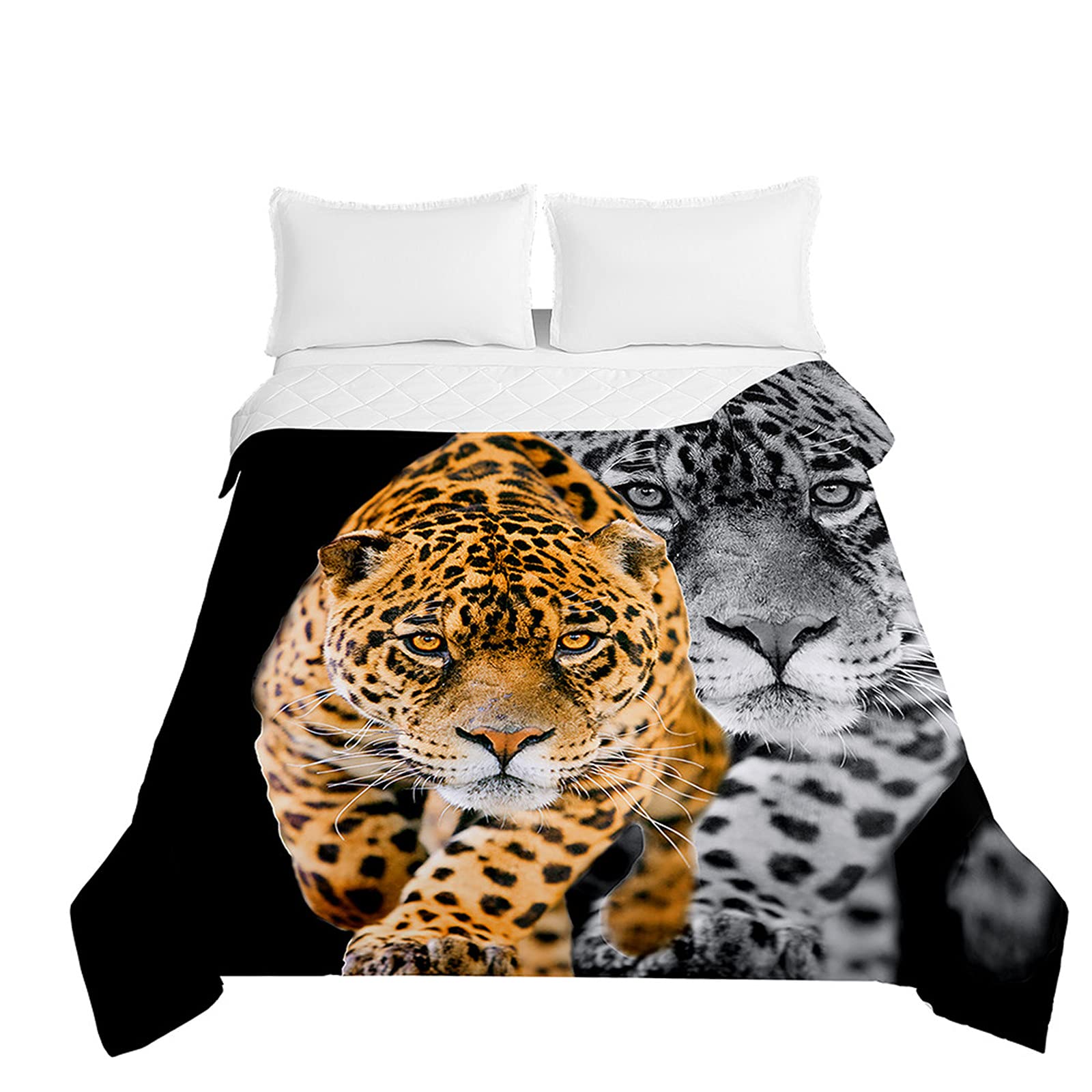 Couvre-lit Matelassé Imprimé Tigre 150x200cm - Microfibre Douce - Double Face - Housse Déco Toute Saison