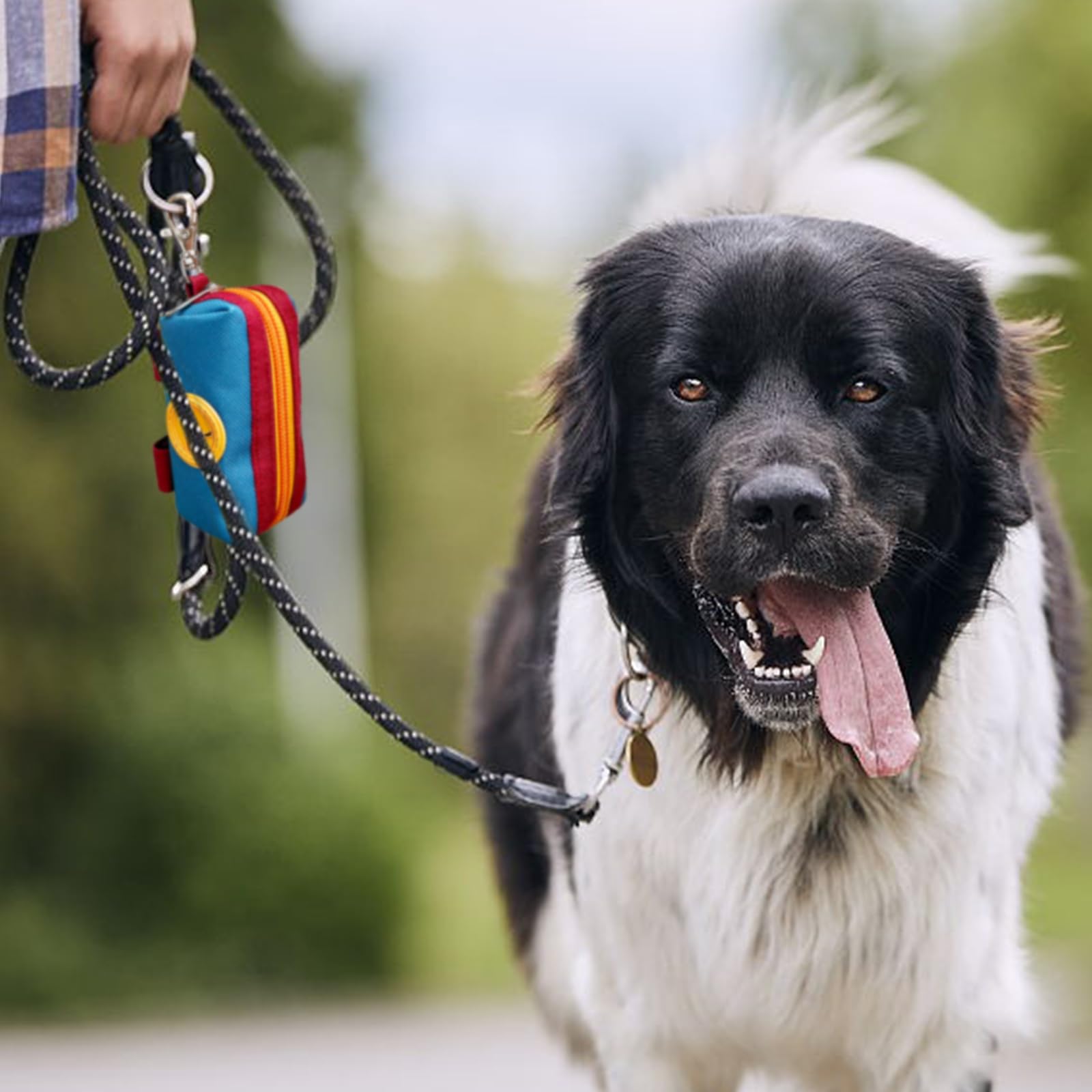 Soporte para bolsas de excrementos de perro, bolsa con cremallera, dispensador portátil de bolsas para excrementos de perro con 1 clip de metal, soporte de lona a juego para bolsas de basura